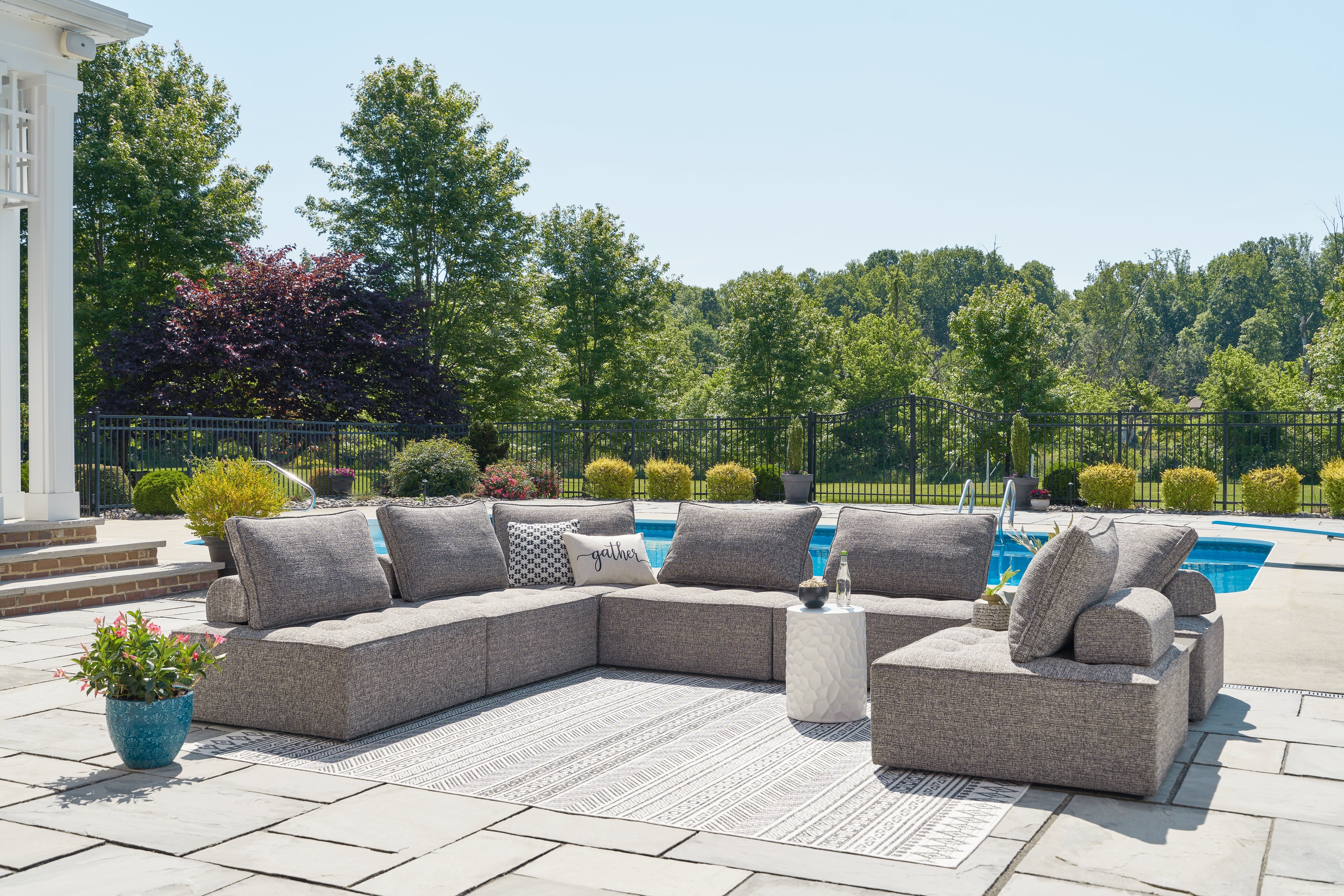 Leasing Furniture - Ashley Furniture - Bree Zee Outdoor - 8-Piece Outdoor Sectional / Brown - P160P6