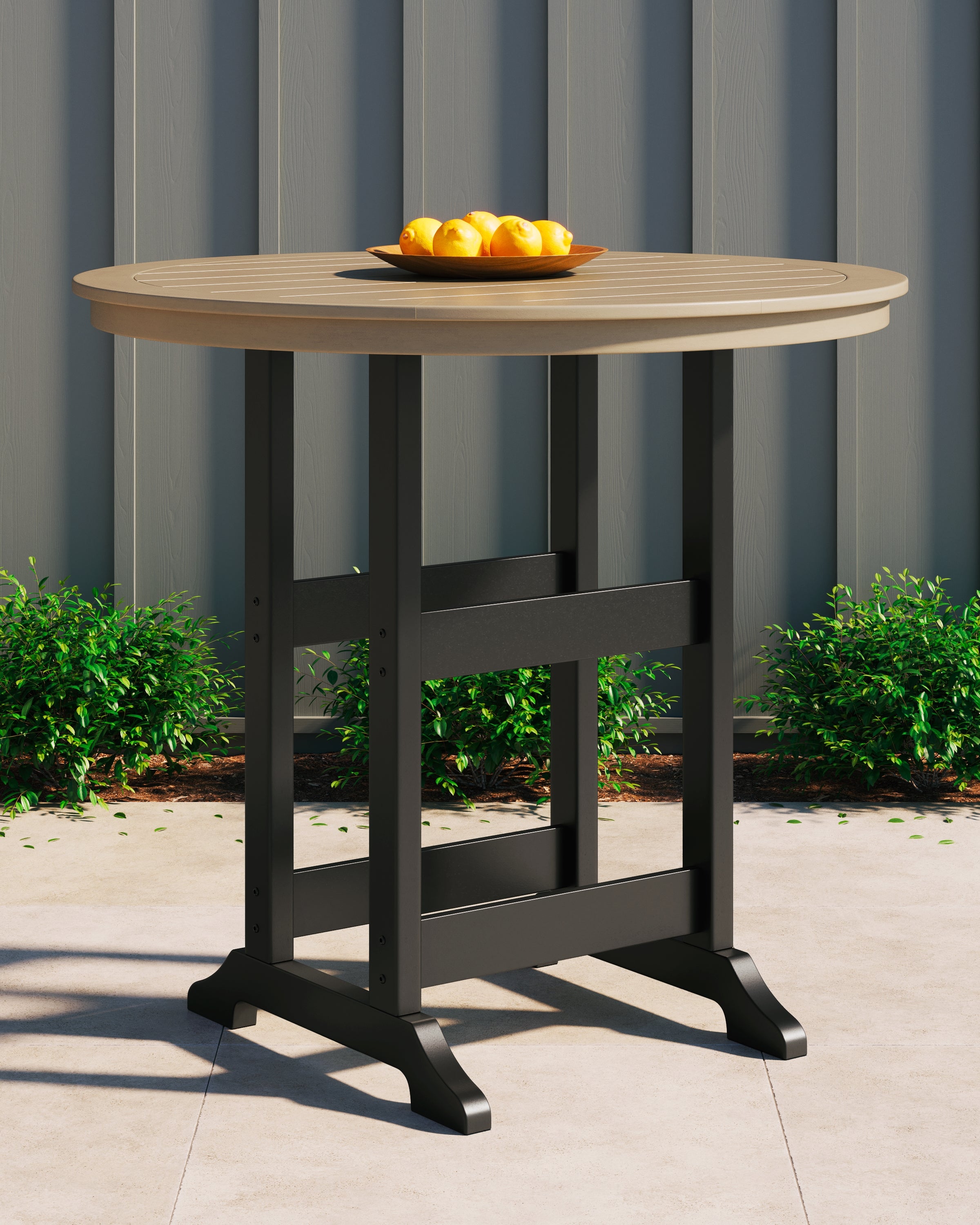 Leasing Furniture - Ashley Furniture - Fairen Trail Outdoor - Round Bar Table w/UMB OPT / Black/Driftwood - P211-613