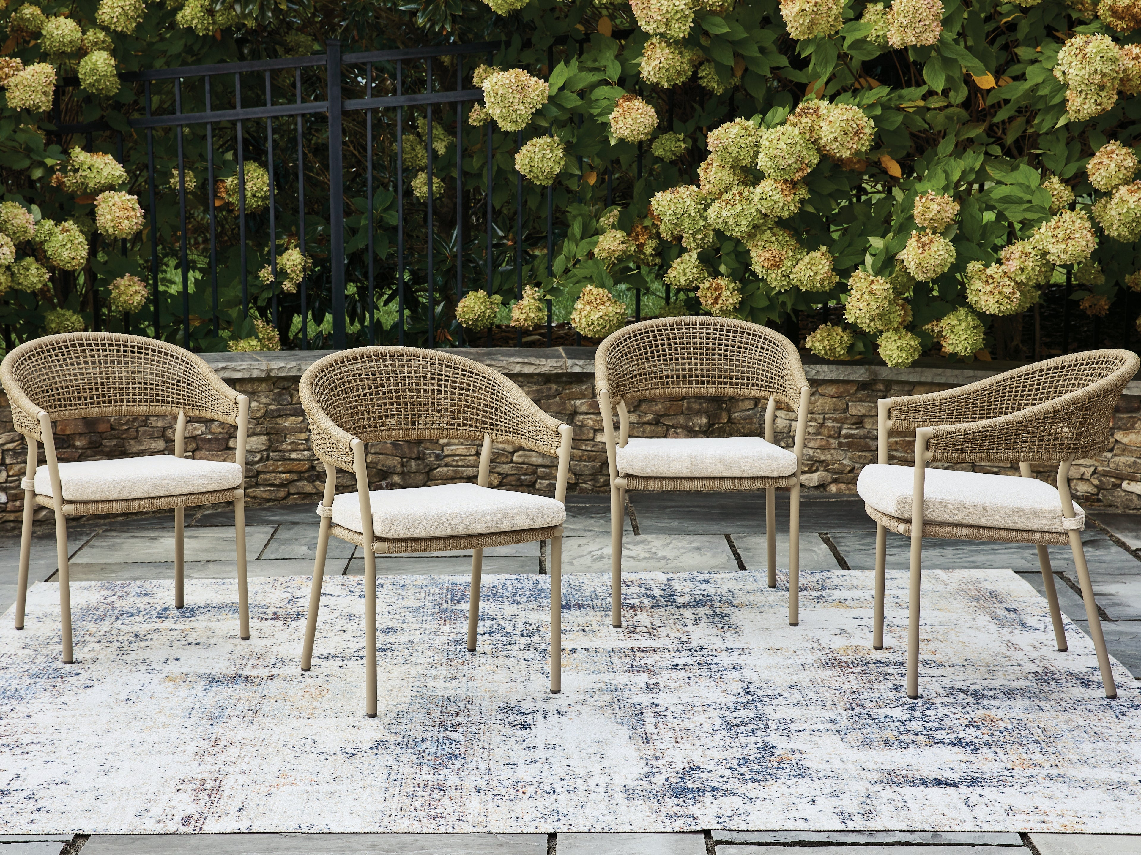 Leasing Furniture - Ashley Furniture - Orchard Beach Outdoor - Arm Chair With Cushion (4/CN) / Beige - PCP373-601A