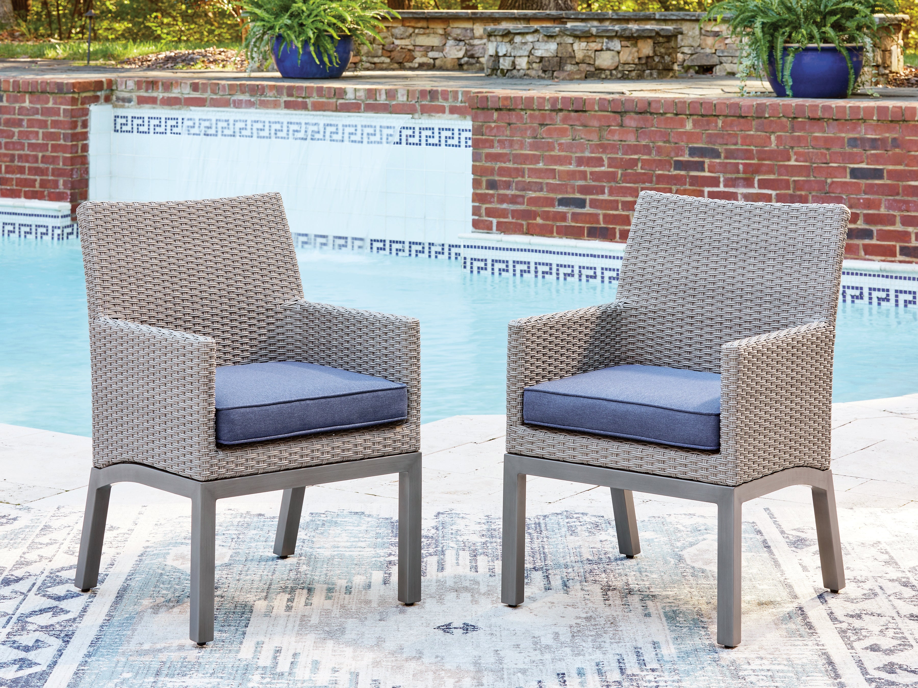 Leasing Furniture - Ashley Furniture - Half Moon Beach Outdoor - Arm Chair With Cushion (Set of 2) / Blue/Gray - PCP418-601A