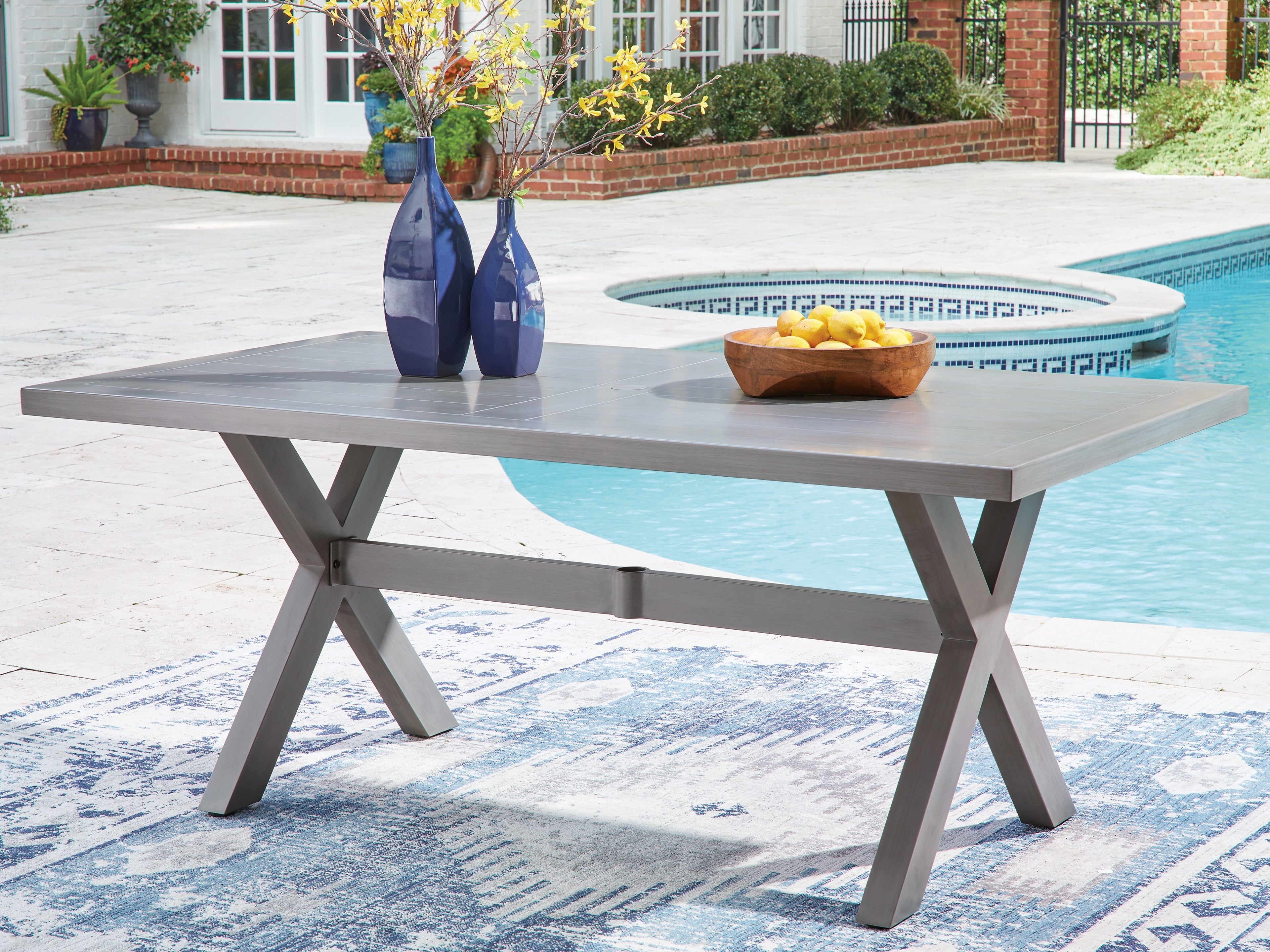 Leasing Furniture - Ashley Furniture - Half Moon Beach Outdoor - RECT Dining Table w/UMB OPT / Gray - PCP418-625