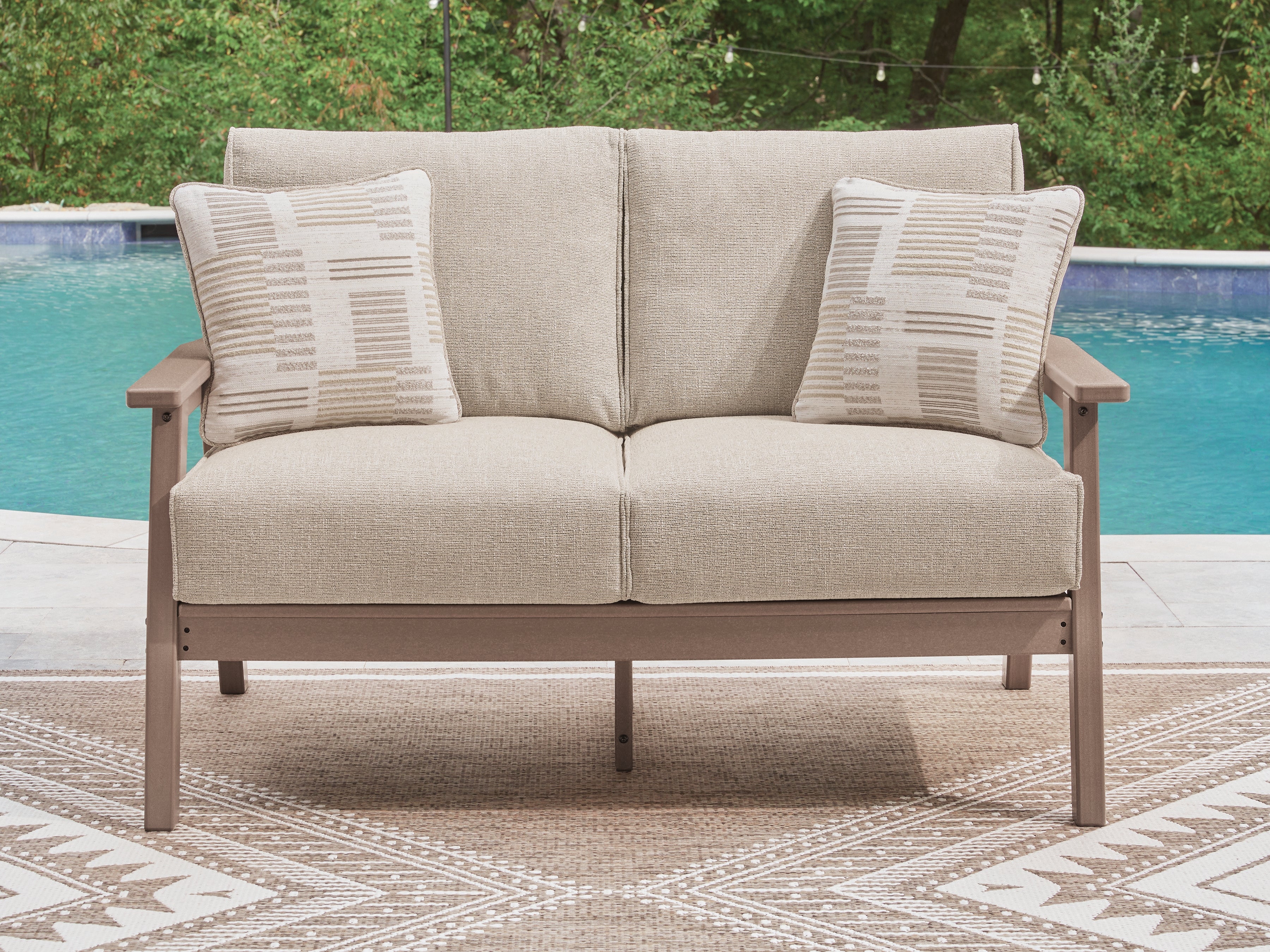 Leasing Furniture - Ashley Furniture - Grover Beach Outdoor - Loveseat w/Cushion / Driftwood - PCP422-835
