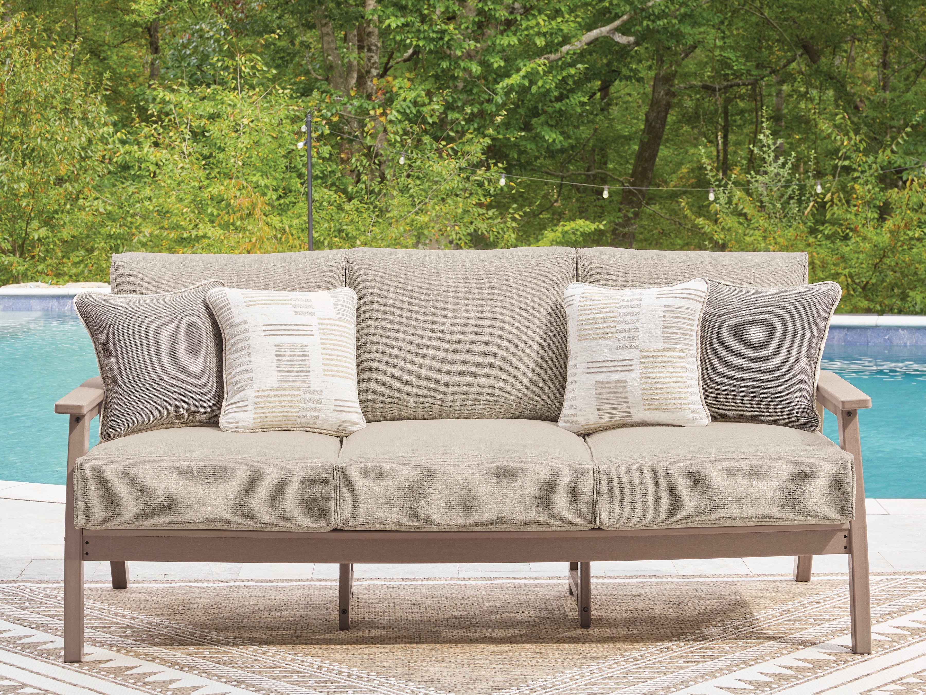Leasing Furniture - Ashley Furniture - Grover Beach Outdoor - Sofa with Cushion / Driftwood - PCP422-838