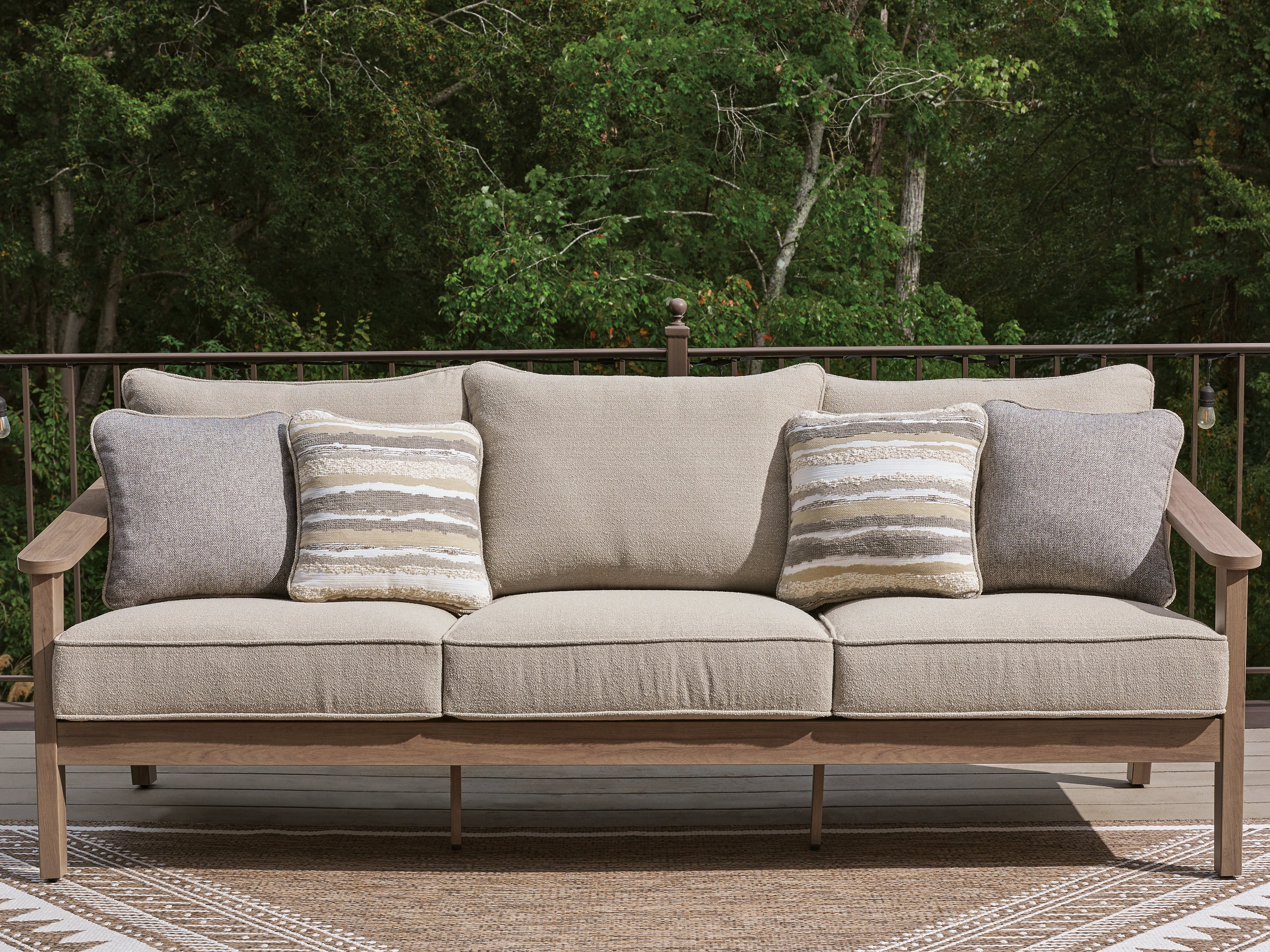 Leasing Furniture - Ashley Furniture - Harmony Headlands Outdoor - Sofa with Cushion / Natural/Gray - PCP428-838