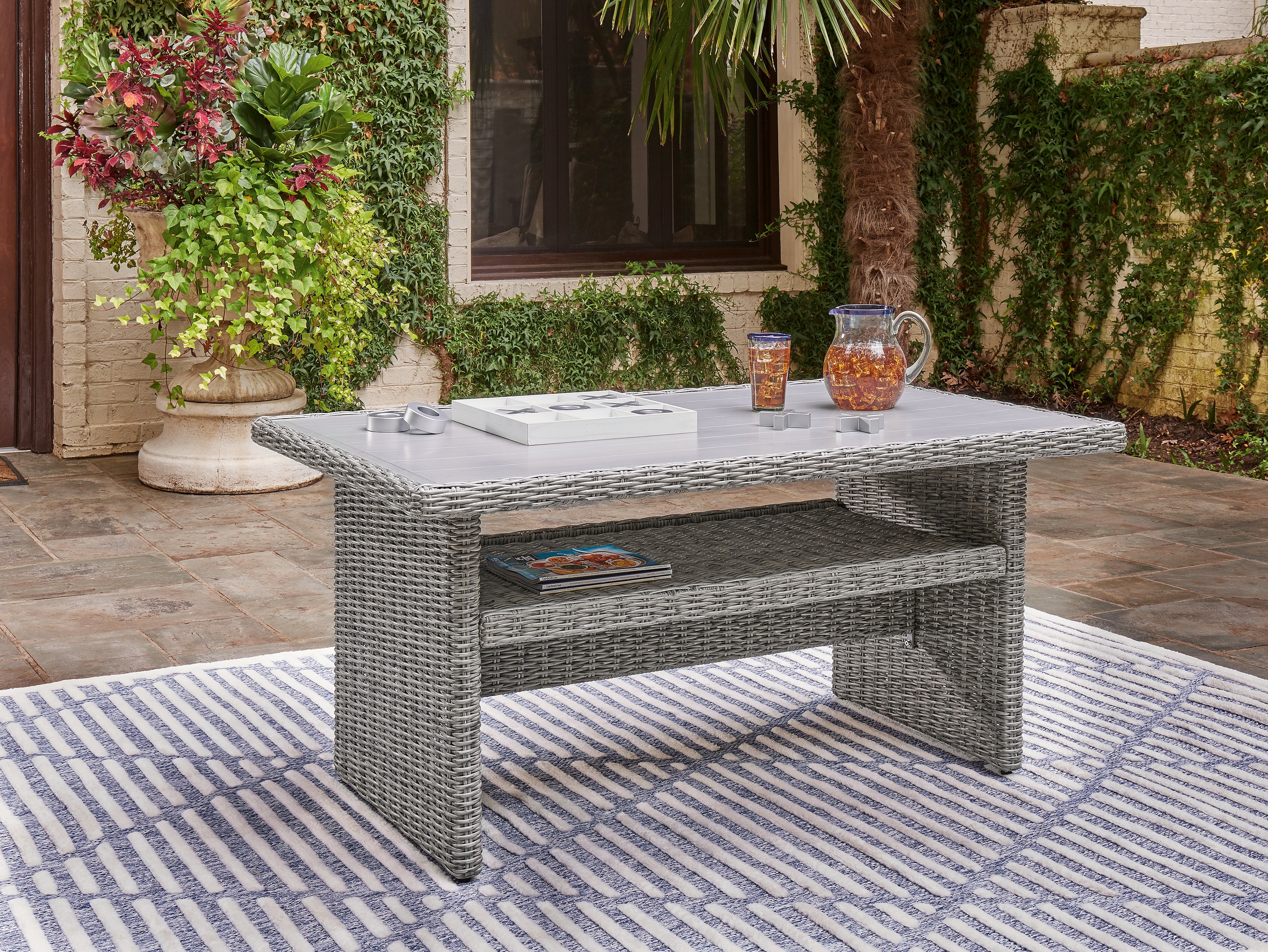 Leasing Furniture - Ashley Furniture - Naples Beach Outdoor - RECT Multi-Use Table / Light Gray - P439-625