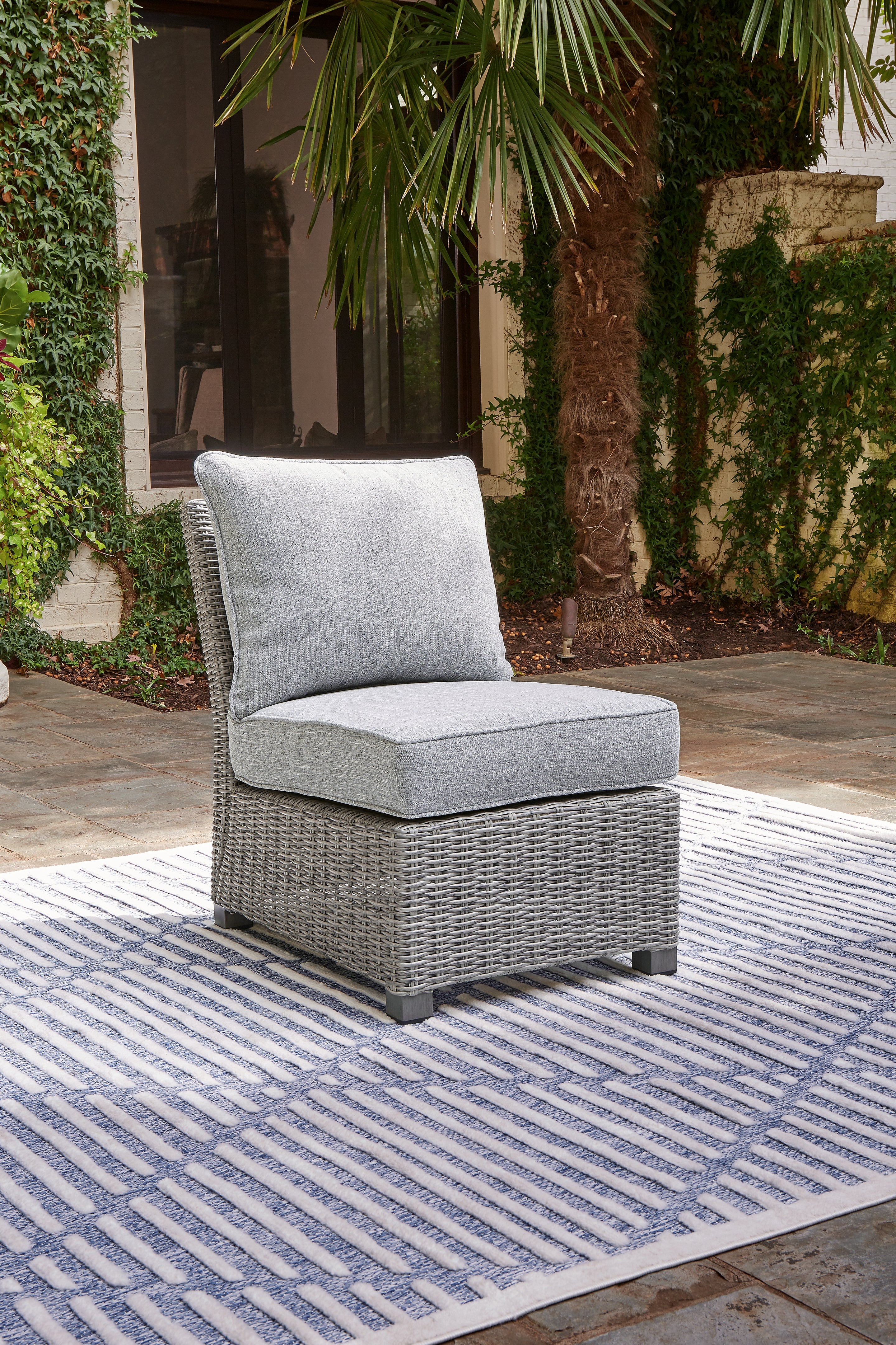 Leasing Furniture - Ashley Furniture - Naples Beach Outdoor - Armless Chair w/Cushion (1/CN) / Light Gray - P439-846