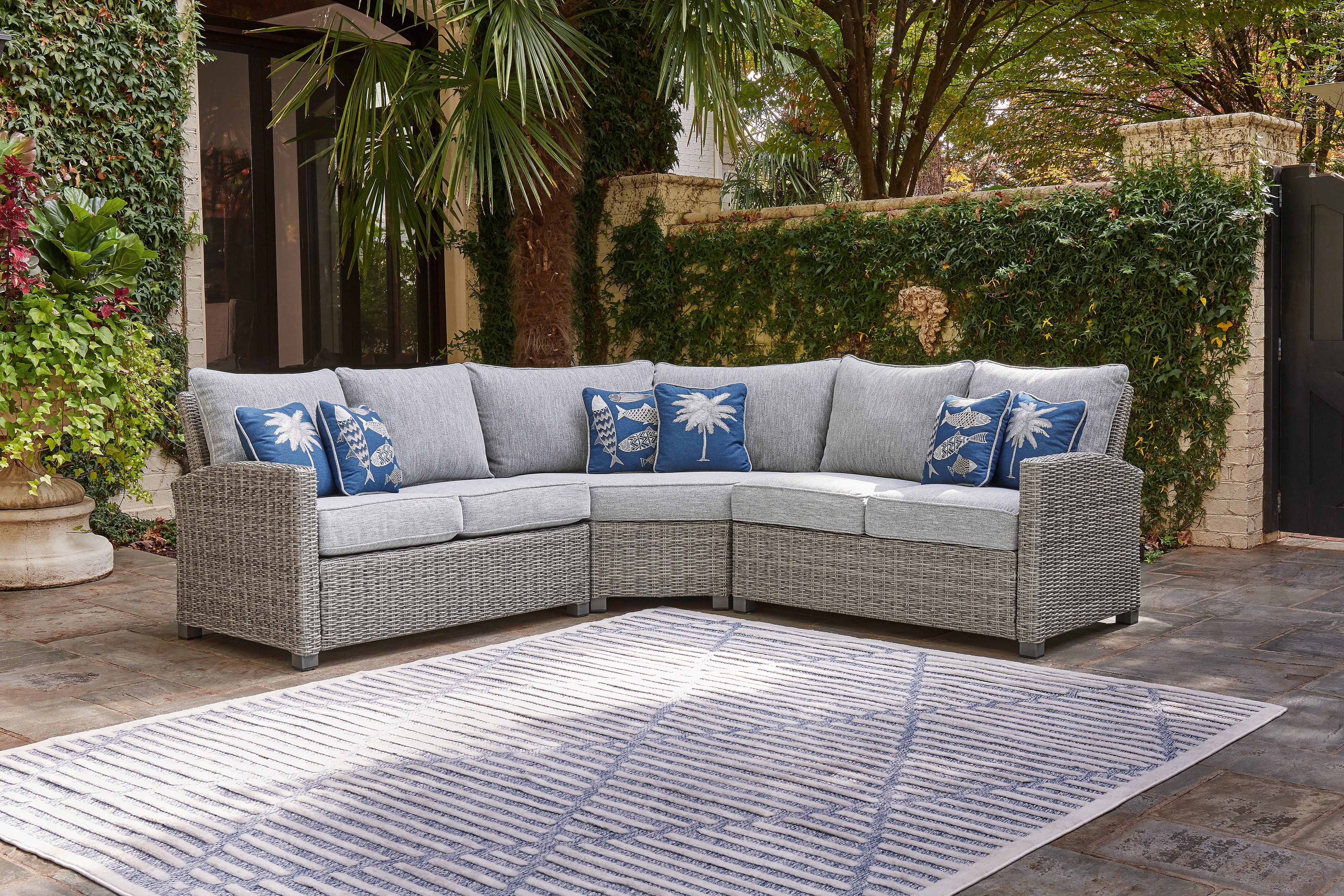 Leasing Furniture - Ashley Furniture - Naples Beach Outdoor - 3-Piece Outdoor Sectional / Light Gray - P439P1