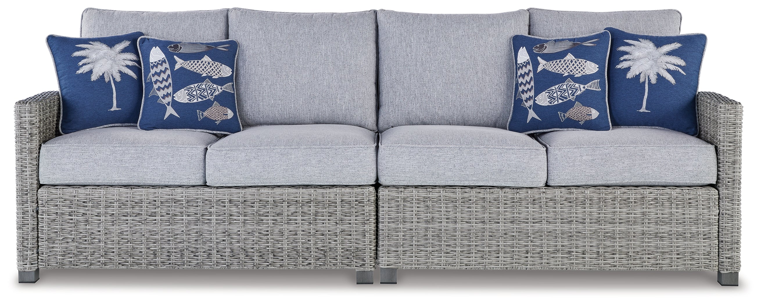 Leasing Furniture - Ashley Furniture - Naples Beach Outdoor - RAF/LAF Loveseat w/CUSH (Set of 2) / Light Gray - P439-854