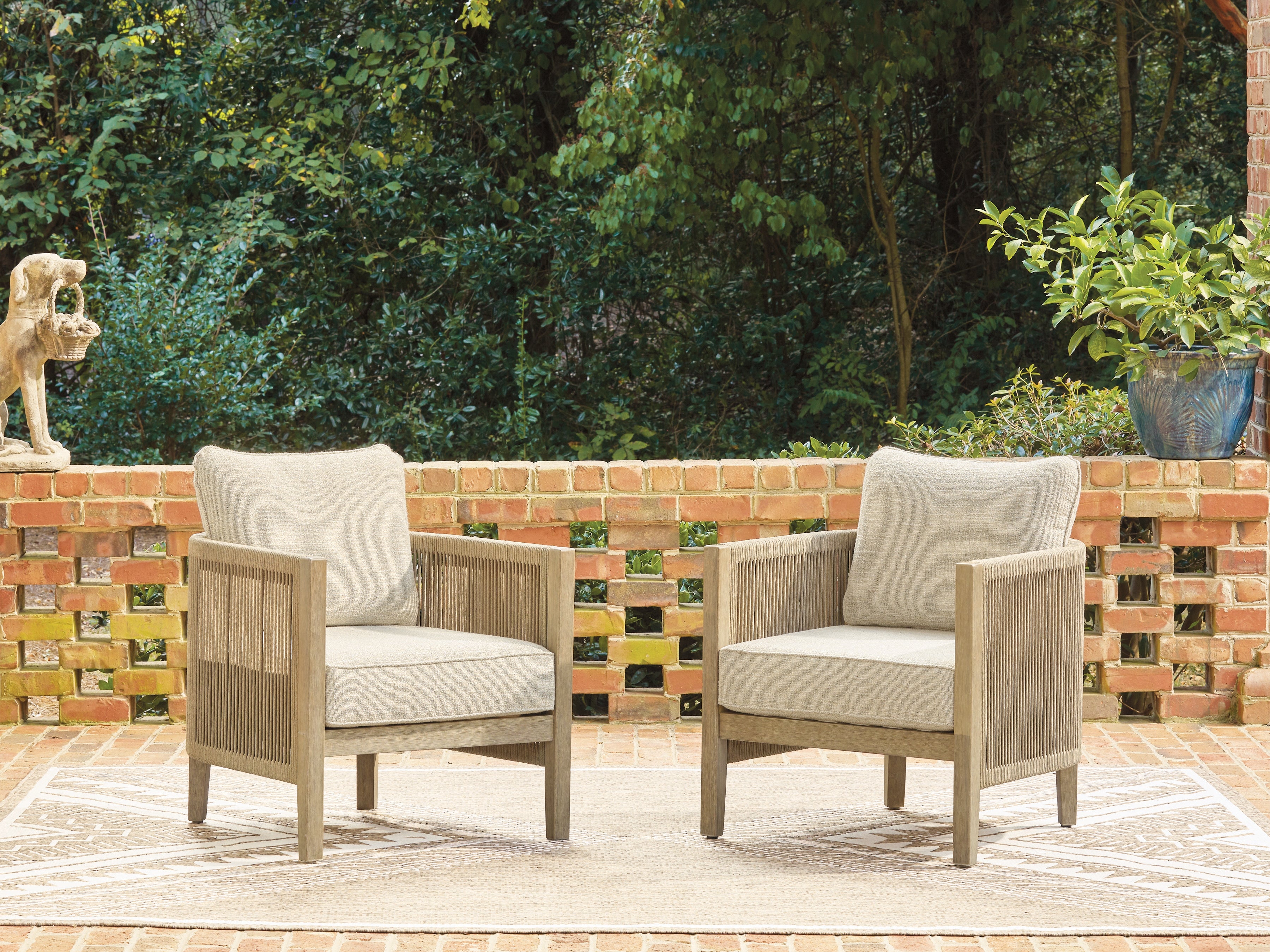 Leasing Furniture - Ashley Furniture - Spooners Cove Outdoor - Lounge Chair w/Cushion (Set of 2) / Beige - PCP469-820