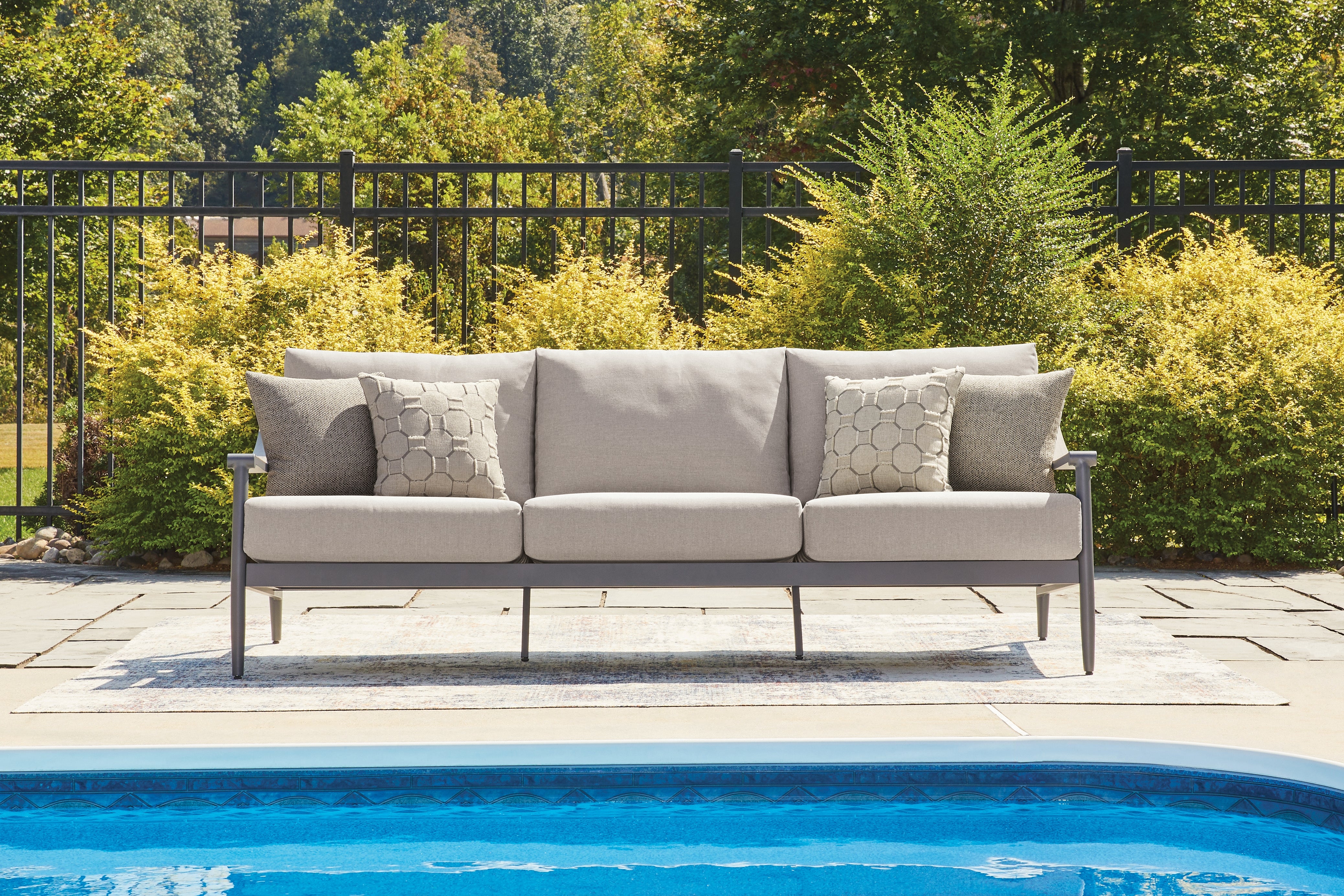 Leasing Furniture - Ashley Furniture - Ocean Beach Outdoor - Sofa with Cushion / Gray - PCP510-838
