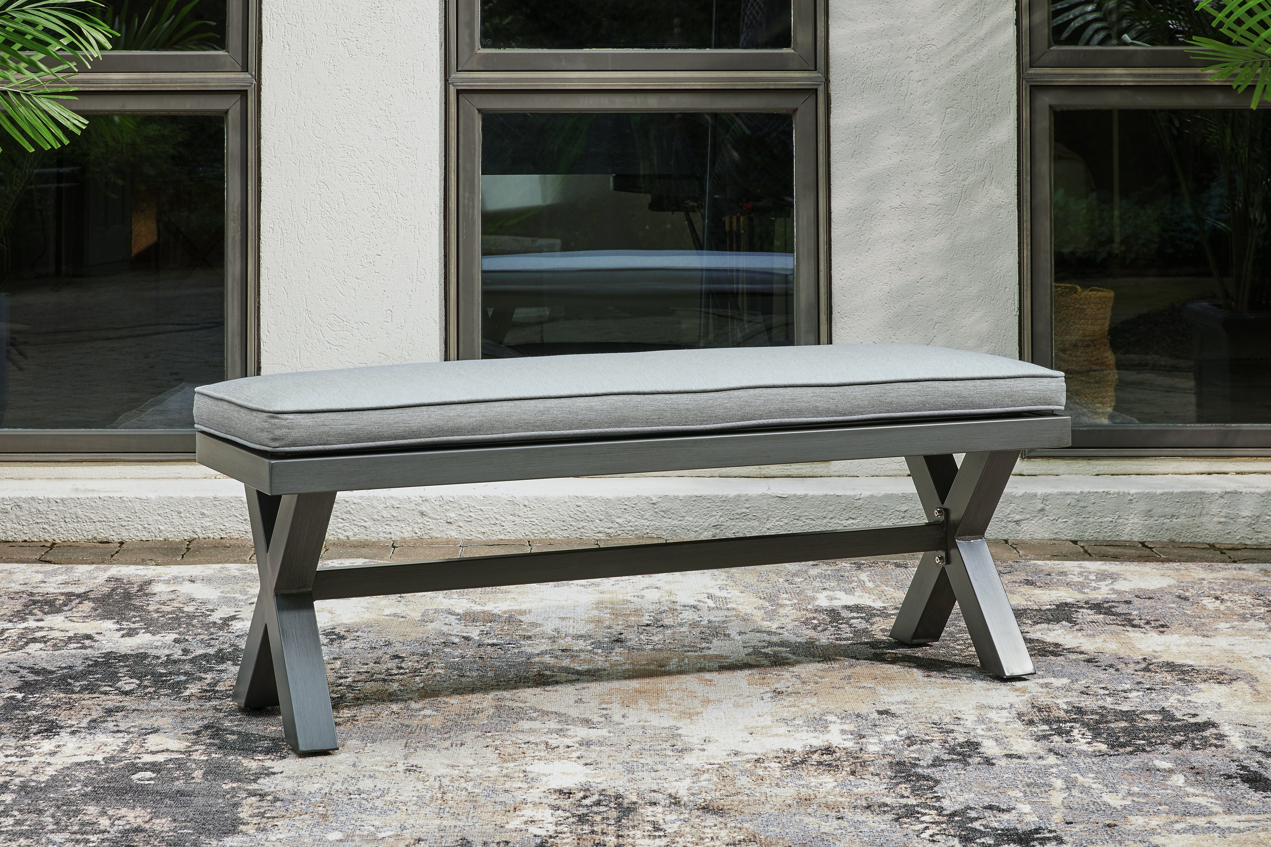Leasing Furniture - Ashley Furniture - Elite Park Outdoor - Bench with Cushion / Gray - P518-600
