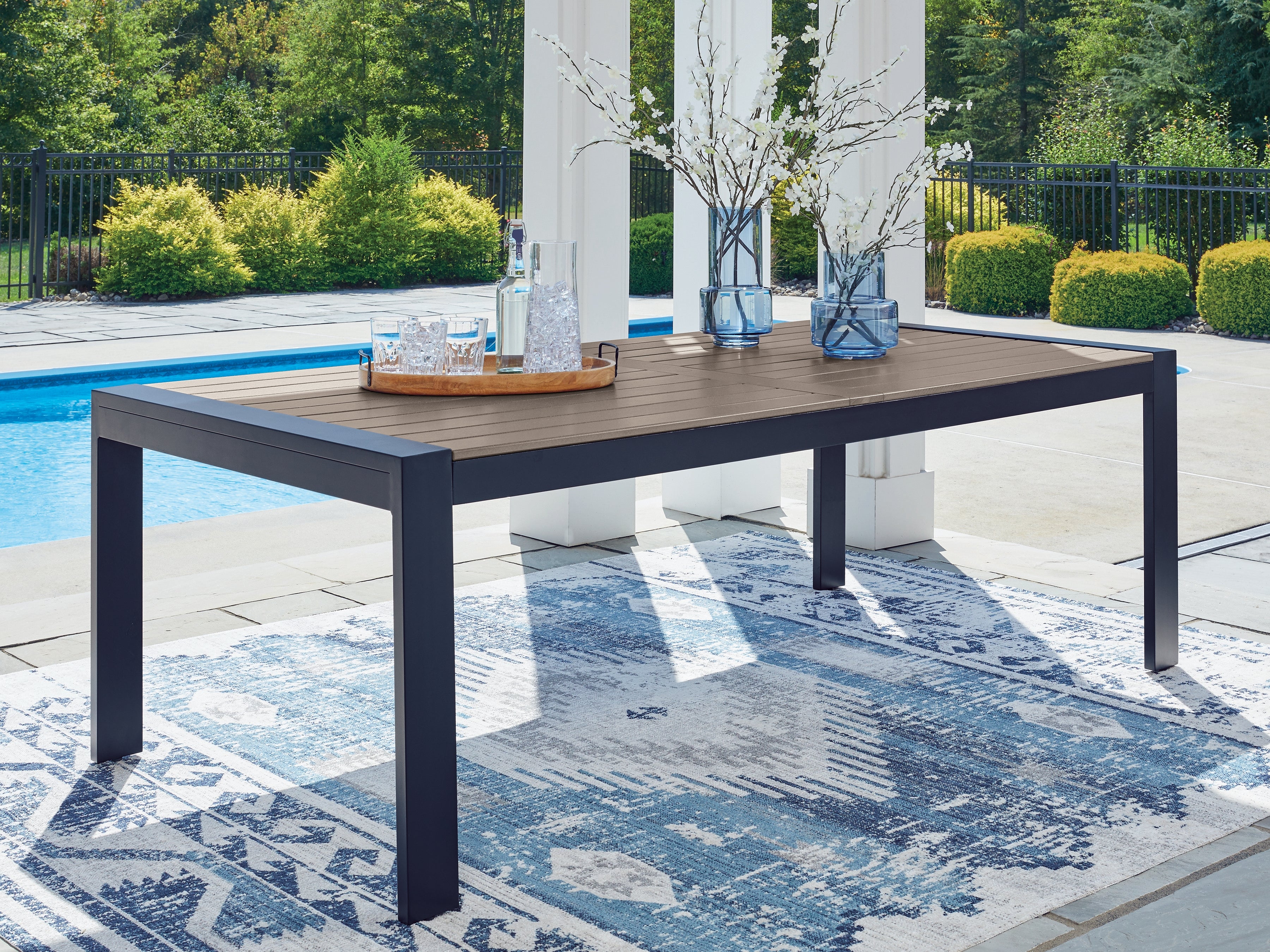 Leasing Furniture - Ashley Furniture - East Beach Outdoor - RECT Dining Table w/UMB OPT / Navy Blue/Driftwood - PCP587-625