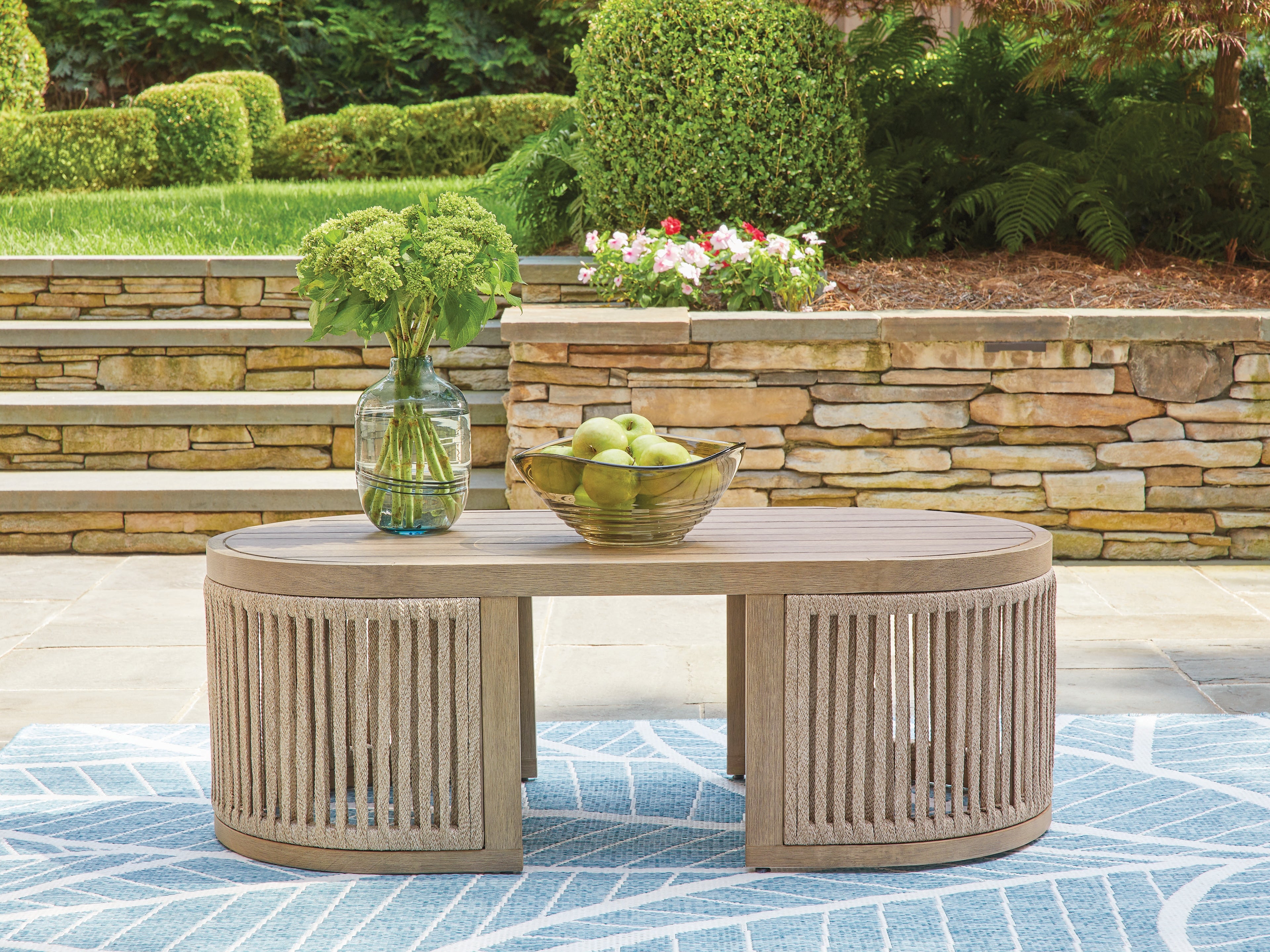 Leasing Furniture - Ashley Furniture - Serena Shores Outdoor - Rectangular Cocktail Table / Beige - PCP604-701