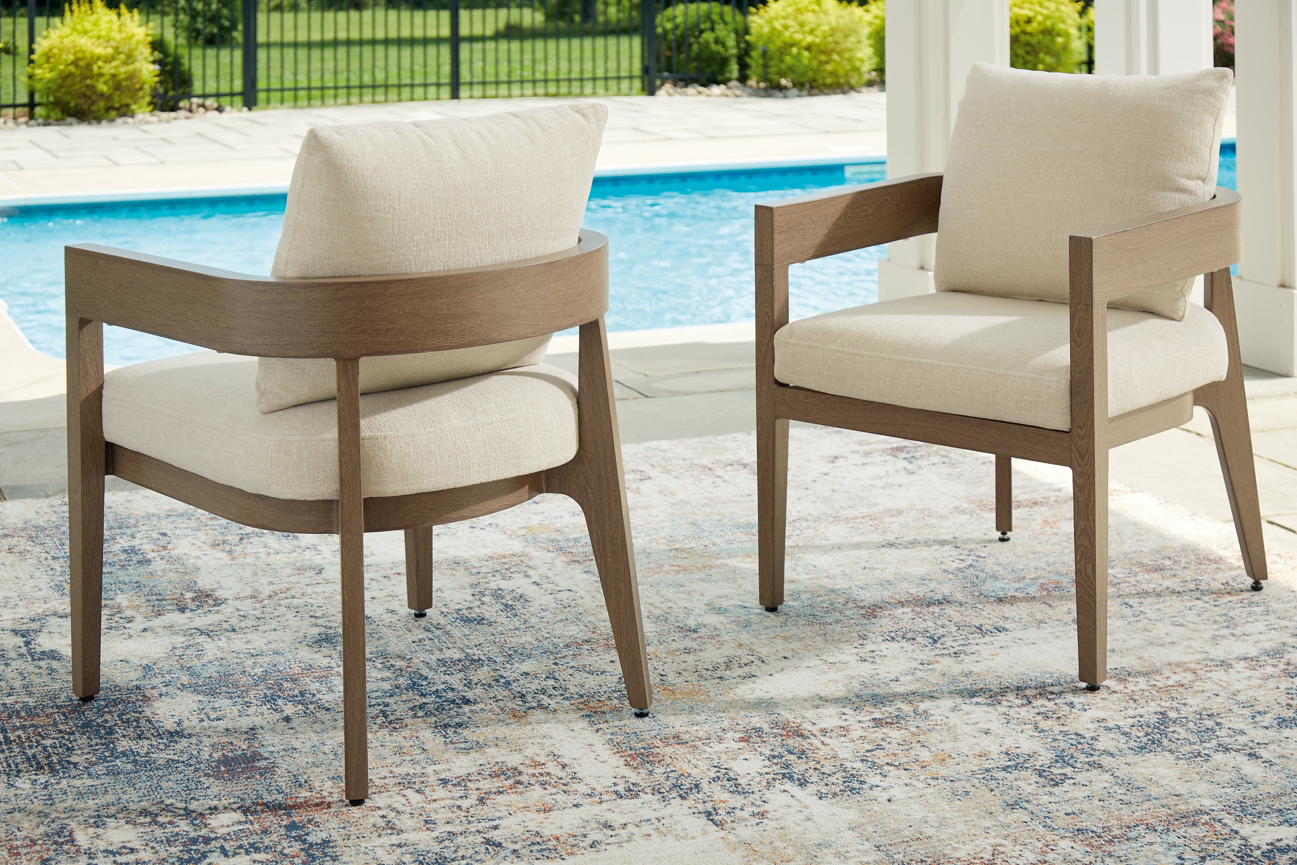 Leasing Furniture - Ashley Furniture - Serene Bay Outdoor - Arm Chair With Cushion (Set of 2) / Dark Brown/White - P671-601A