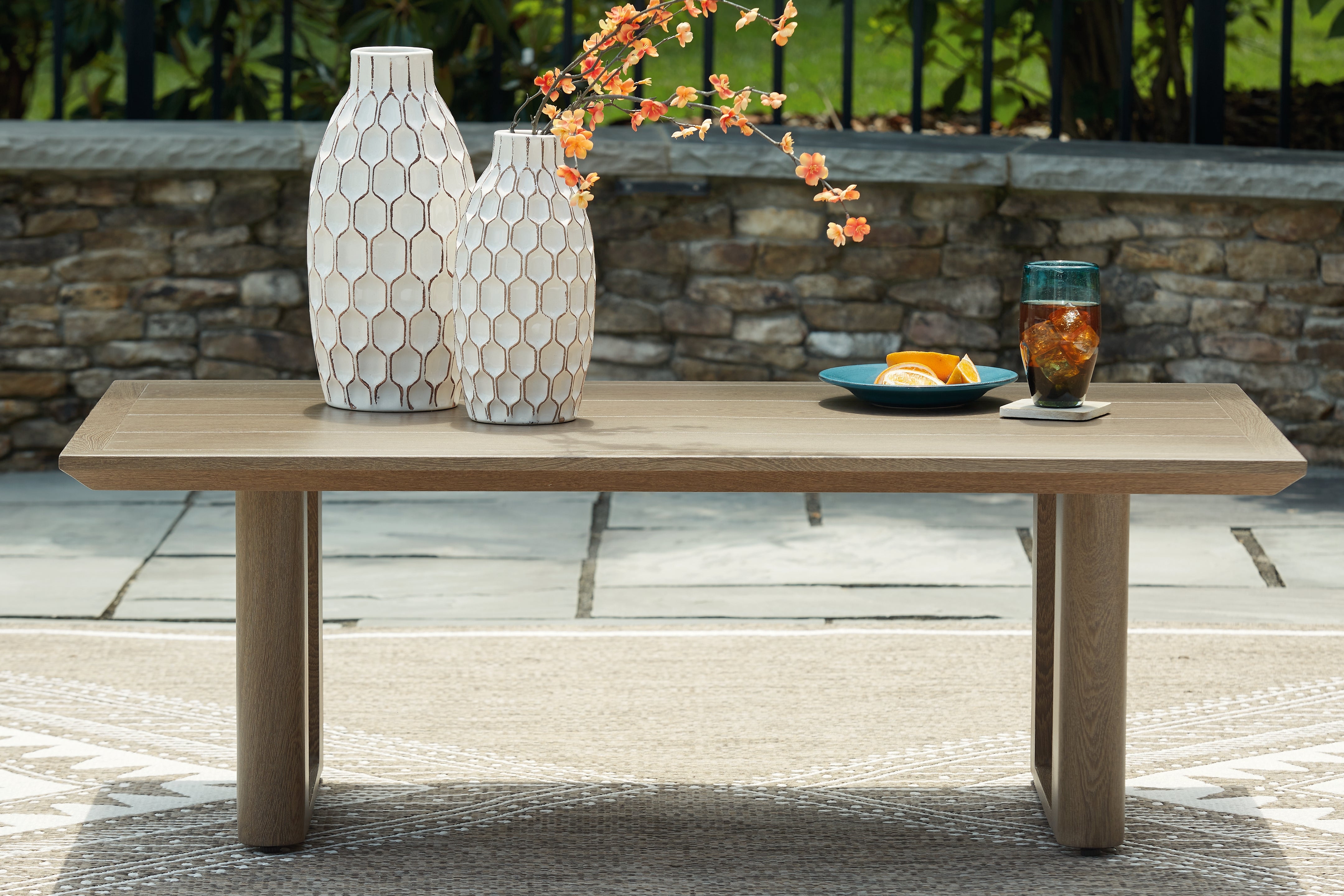 Leasing Furniture - Ashley Furniture - Serene Bay Outdoor - Rectangular Cocktail Table / Dark Brown - P671-701