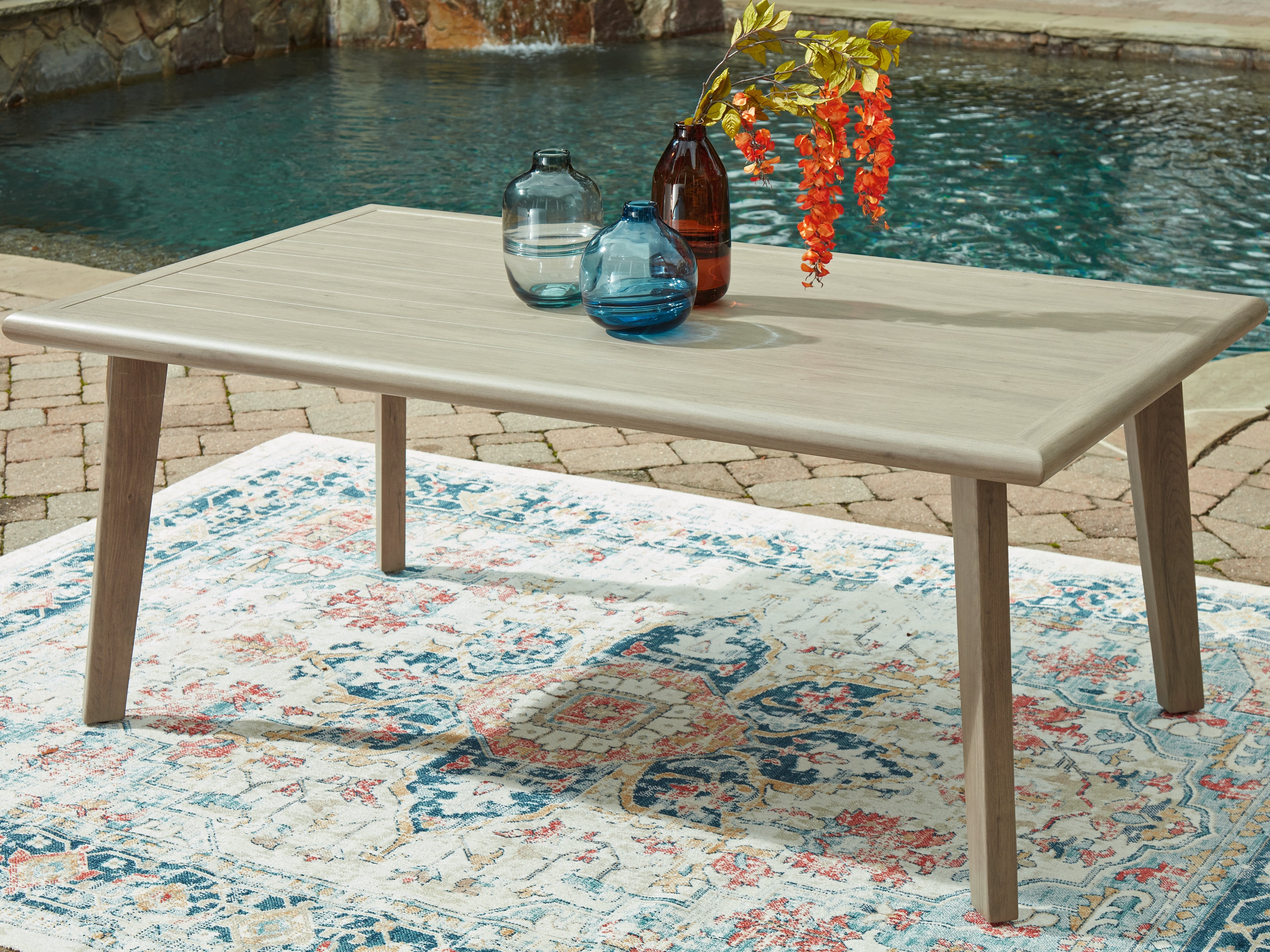 Leasing Furniture - Ashley Furniture - Cliff Trails Outdoor - RECT Dining Table w/UMB OPT / Beige - PCP690-625