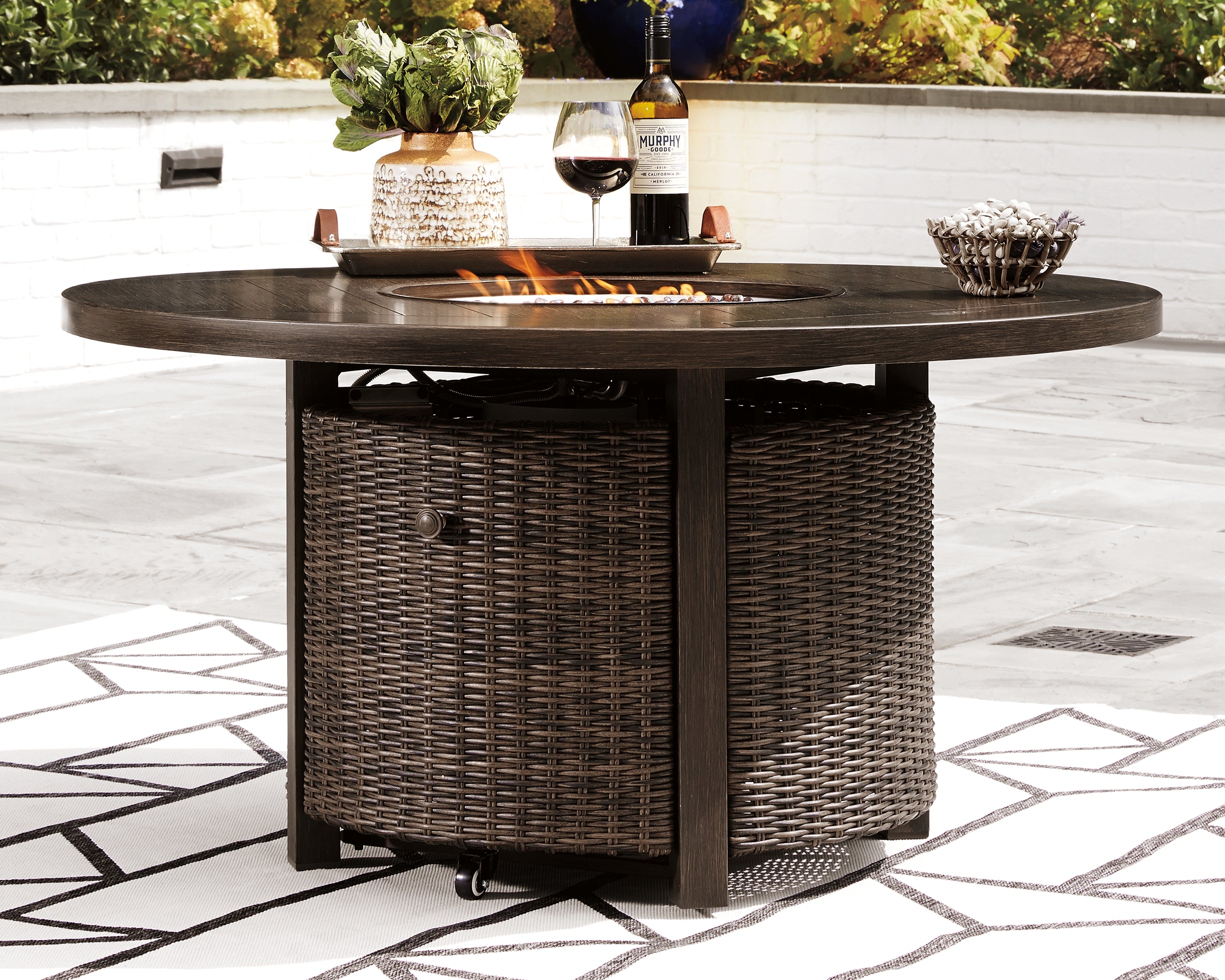 Leasing Furniture - Ashley Furniture - Paradise Trail Outdoor - Round Fire Pit Table / Medium Brown - P750-776