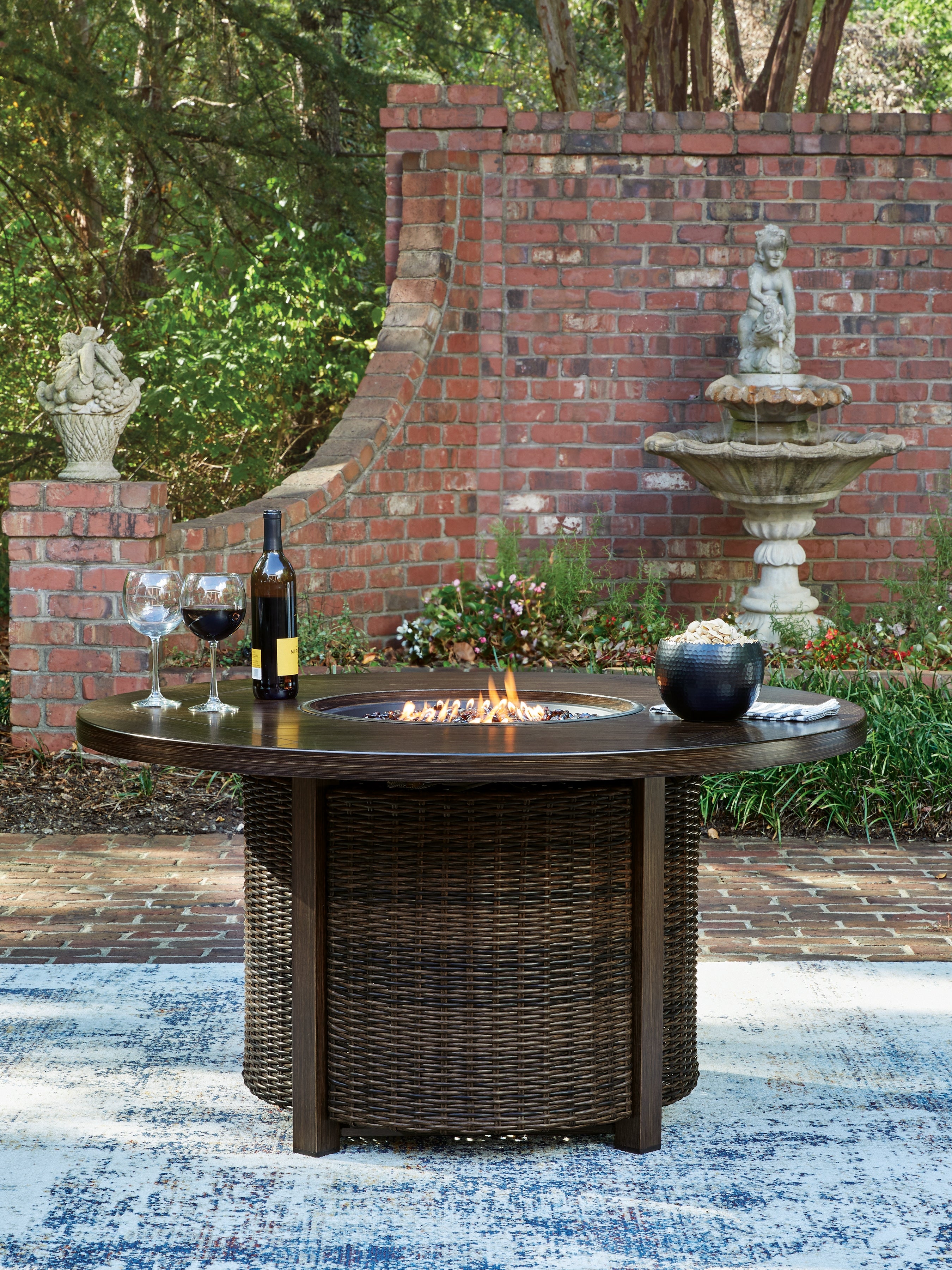 Leasing Furniture - Ashley Furniture - Monterey Point Outdoor - Round Fire Pit Table / Dark Brown - PCP760-776