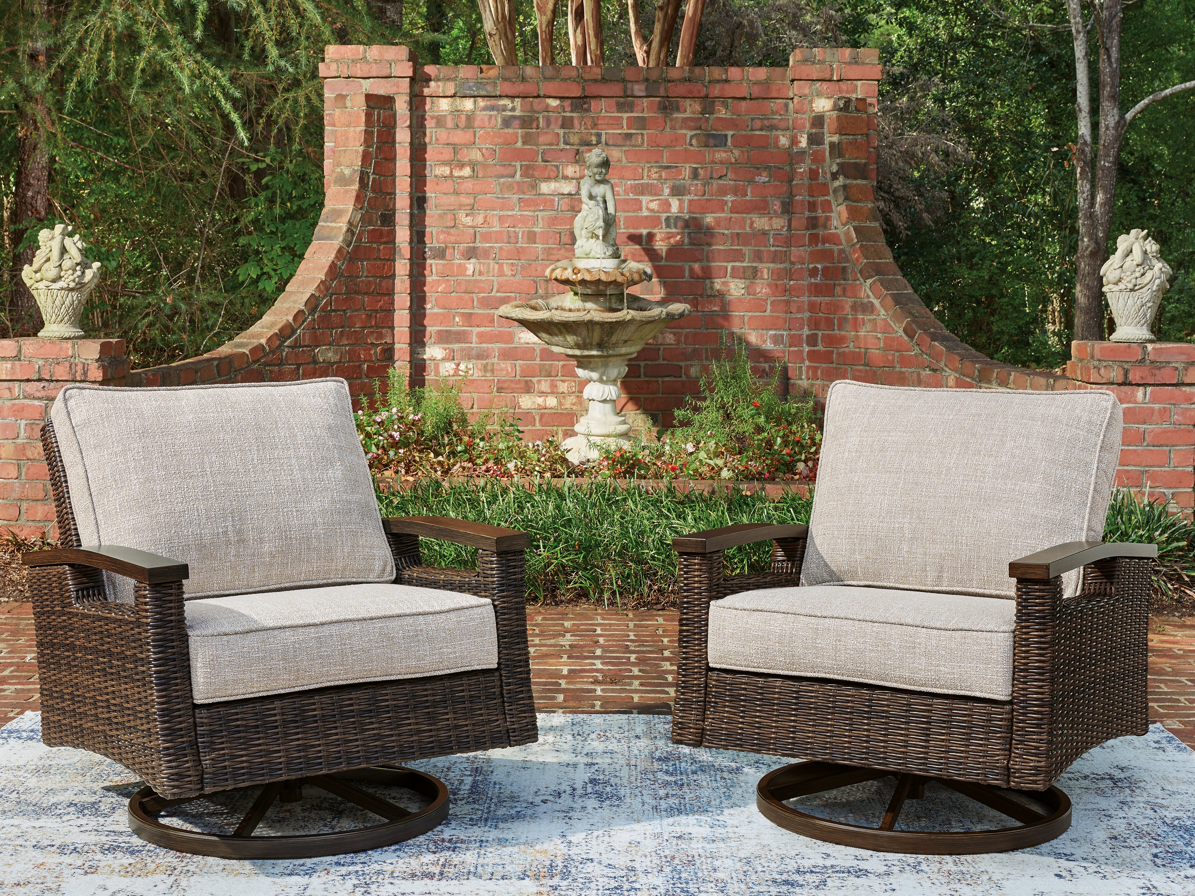Leasing Furniture - Ashley Furniture - Monterey Point Outdoor - Swivel Lounge Chair (Set of 2) / Dark Brown - PCP760-821