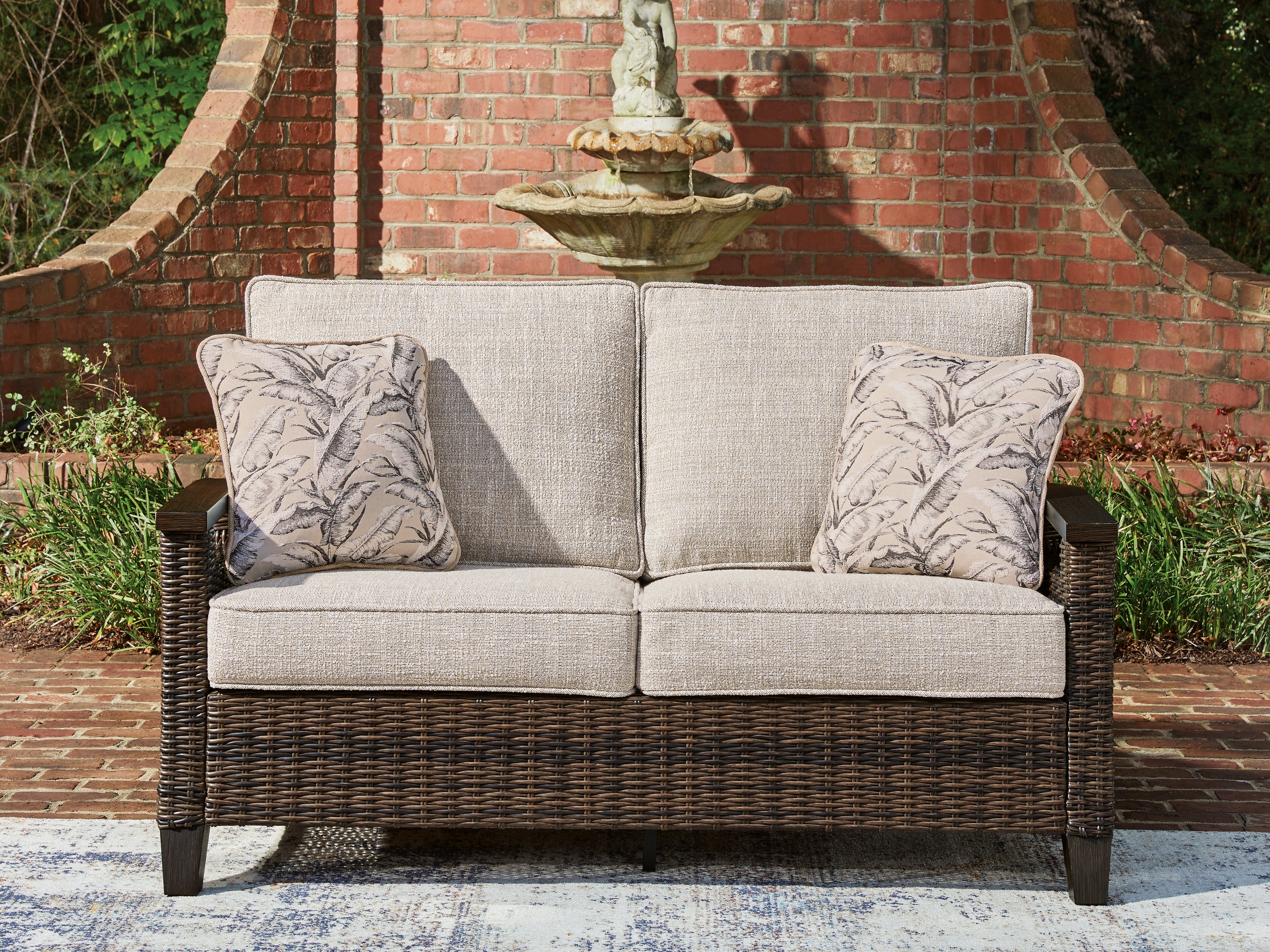 Leasing Furniture - Ashley Furniture - Monterey Point Outdoor - Loveseat w/Cushion / Dark Brown - PCP760-835