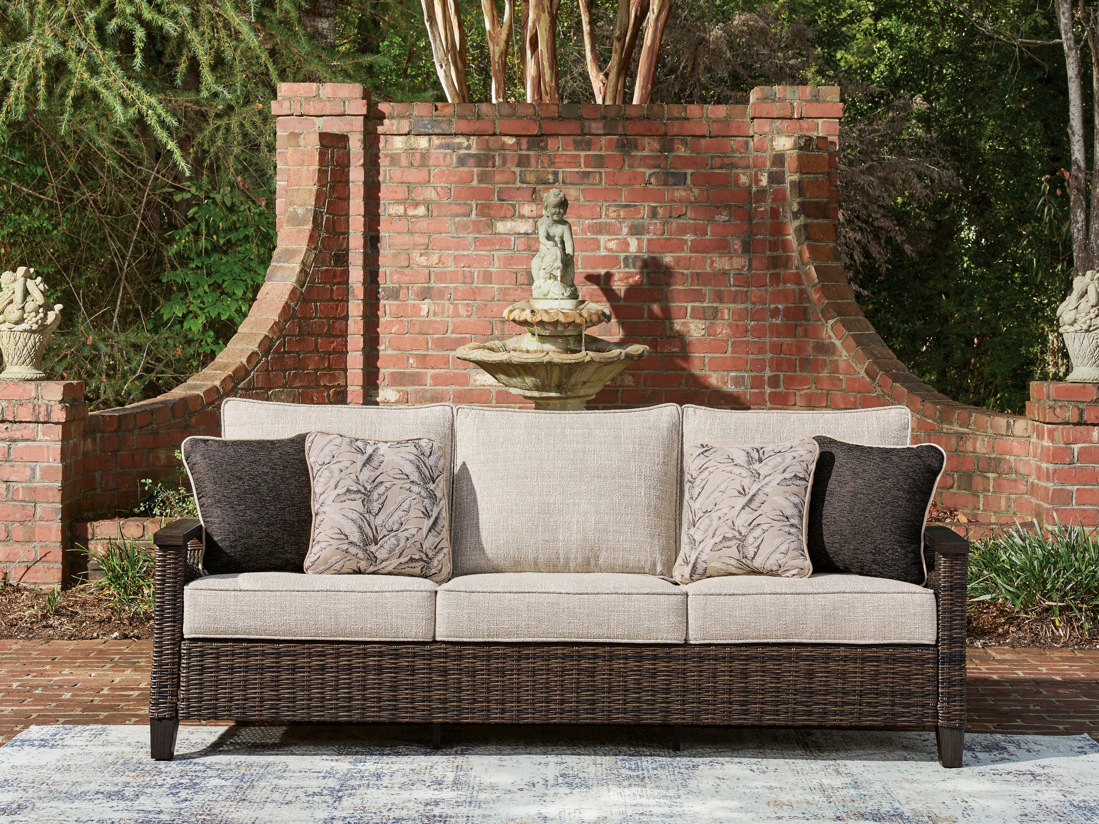 Leasing Furniture - Ashley Furniture - Monterey Point Outdoor - Sofa with Cushion / Dark Brown - PCP760-838