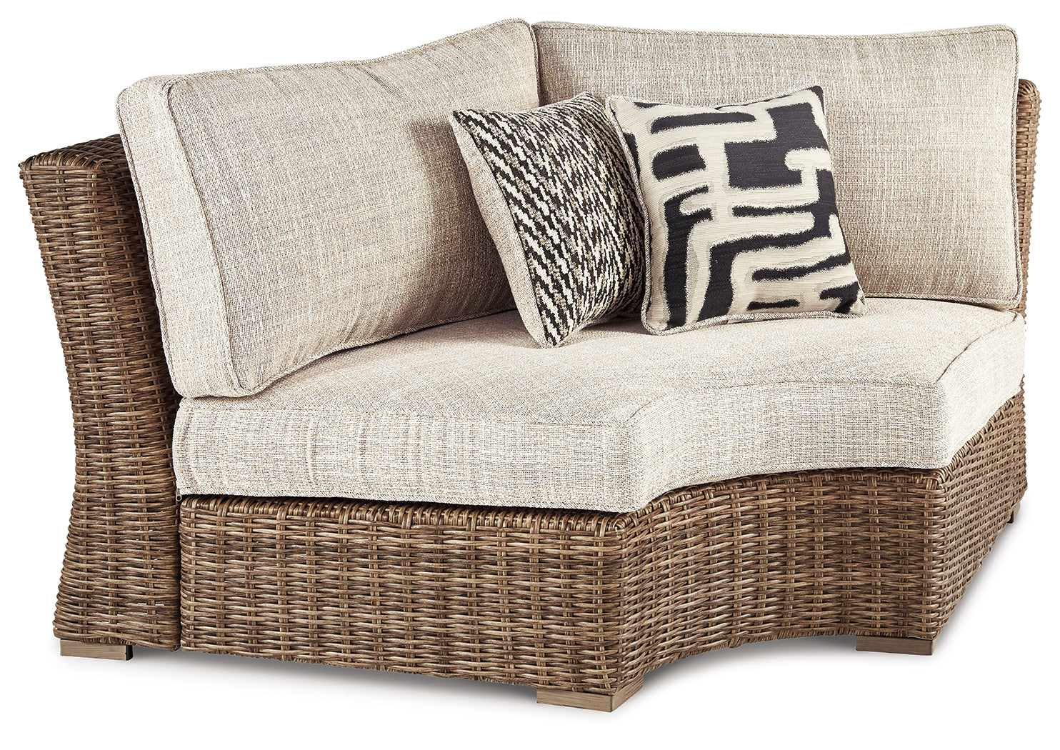 Leasing Furniture - Ashley Furniture - Beachcroft Outdoor - Curved Corner Chair w/Cushion / Beige - P791-851