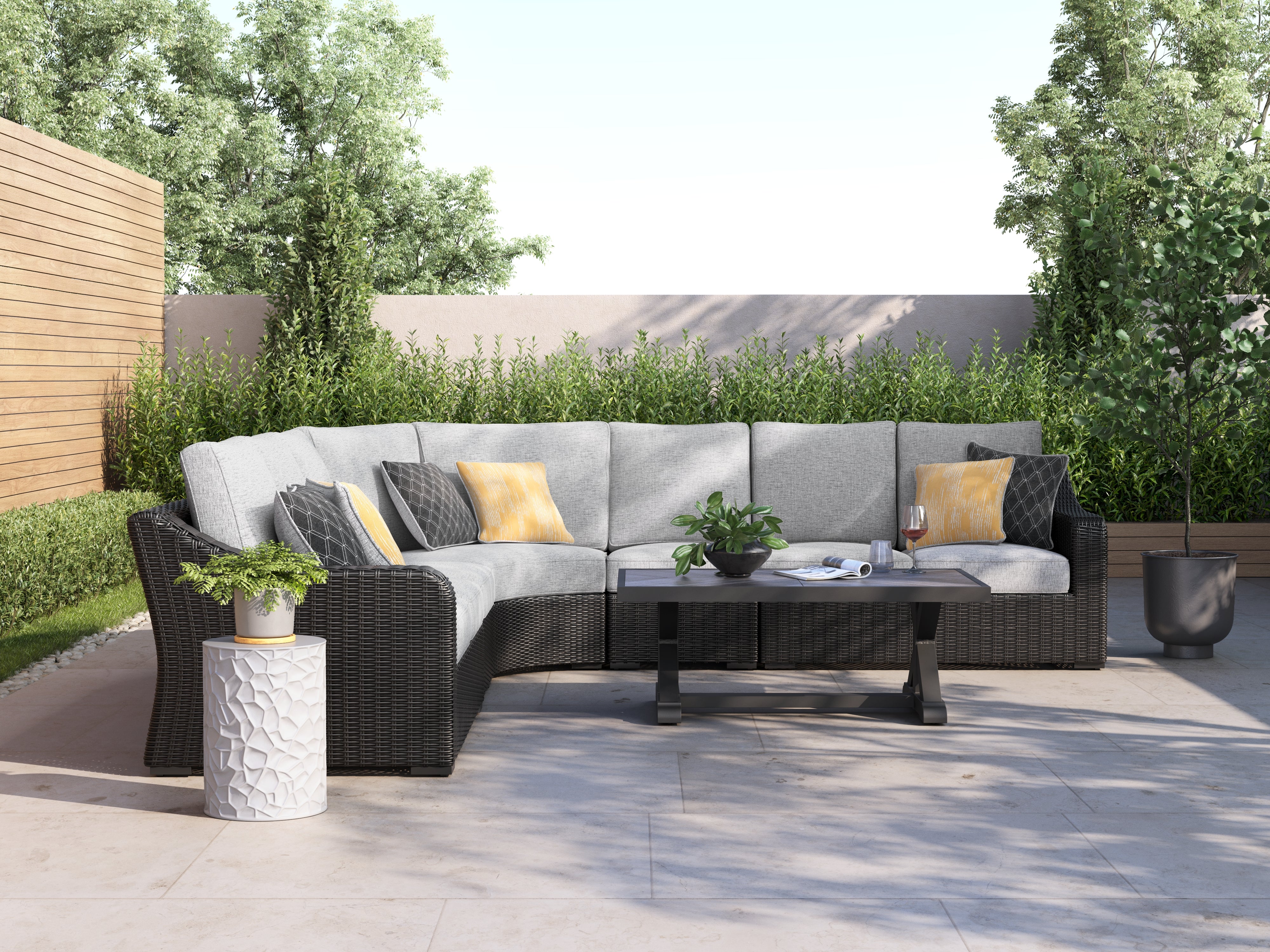 Leasing Furniture - Ashley Furniture - Beachcroft Outdoor - 5-Piece Outdoor Sectional / Black/Light Gray - P792P6