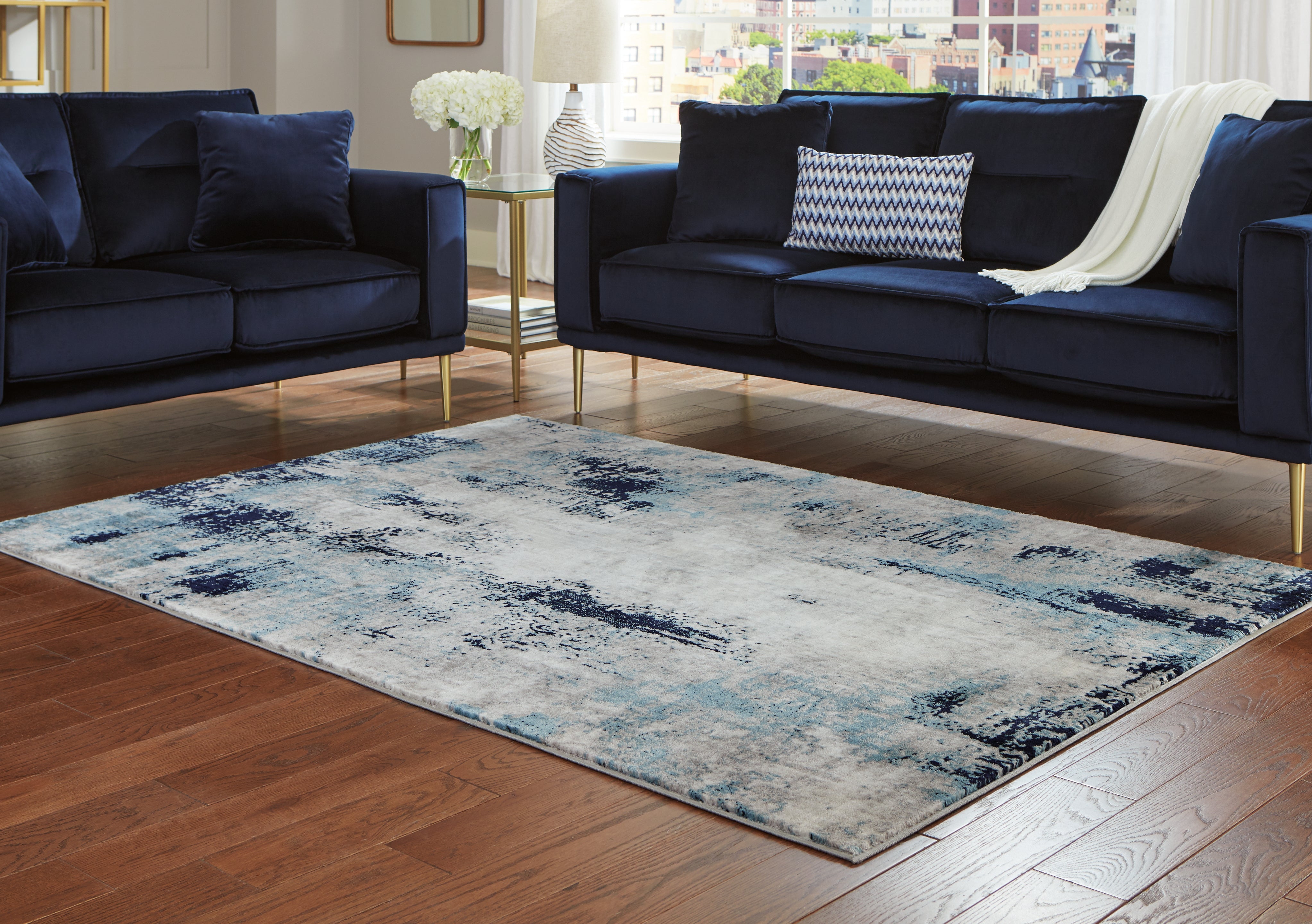 Leasing Furniture - Ashley Furniture - Leonelle Rug - 5'3" x 7'3" Rug / Cream/Blue/Gray - R404872