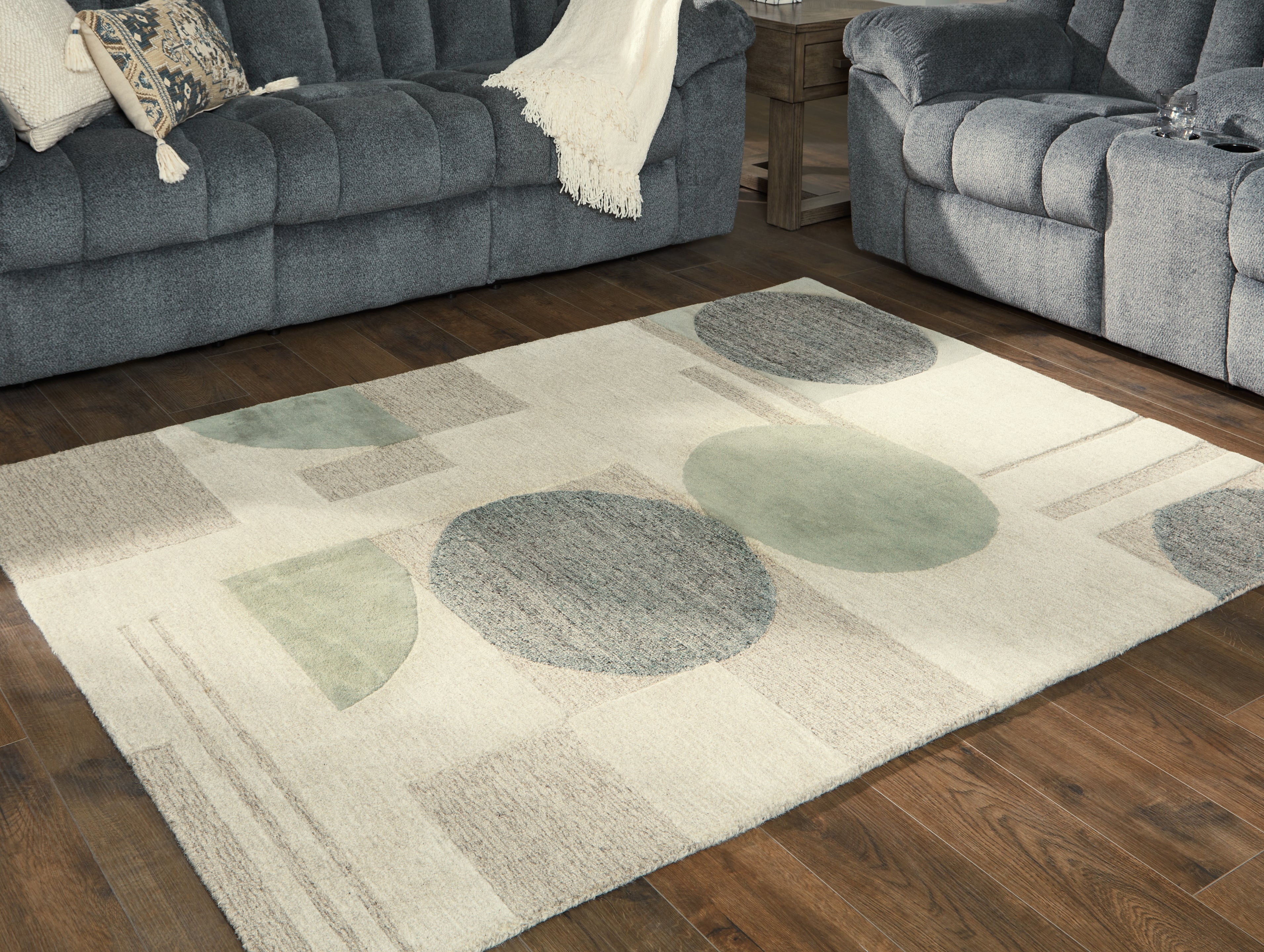 Leasing Furniture - Ashley Furniture - Dallane Rug - 5' x 7' Rug / Linen/Blue/Green - R406352