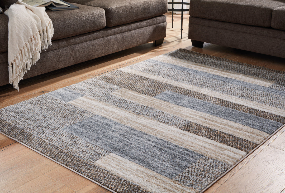 Leasing Furniture - Ashley Furniture - Sethburn Rug - 5' x 7' Rug / Cream/Brown/Gray - R406592