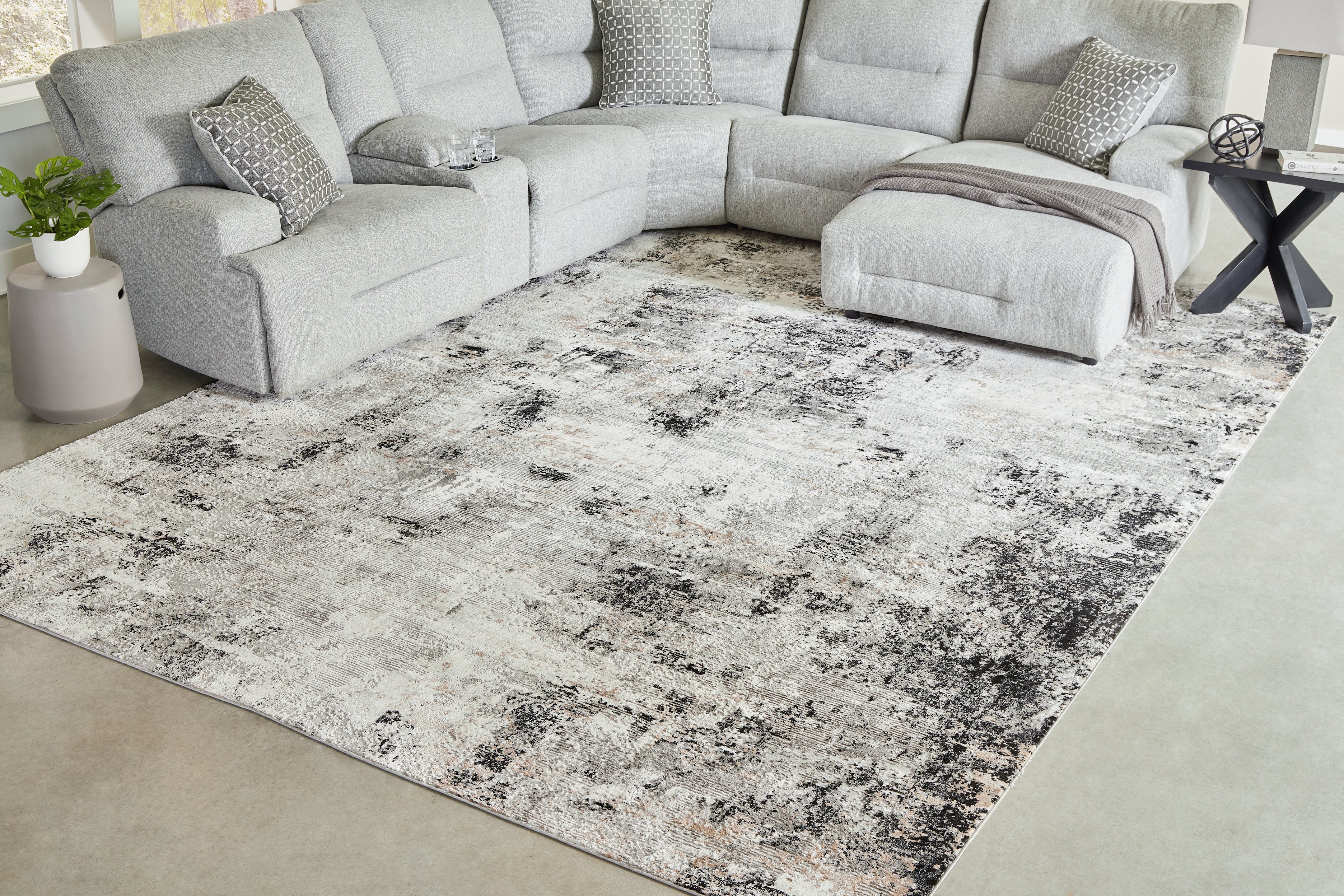 Leasing Furniture - Ashley Furniture - Langwell Rug - 10' x 14' Rug / Black/Gray/White - R406780