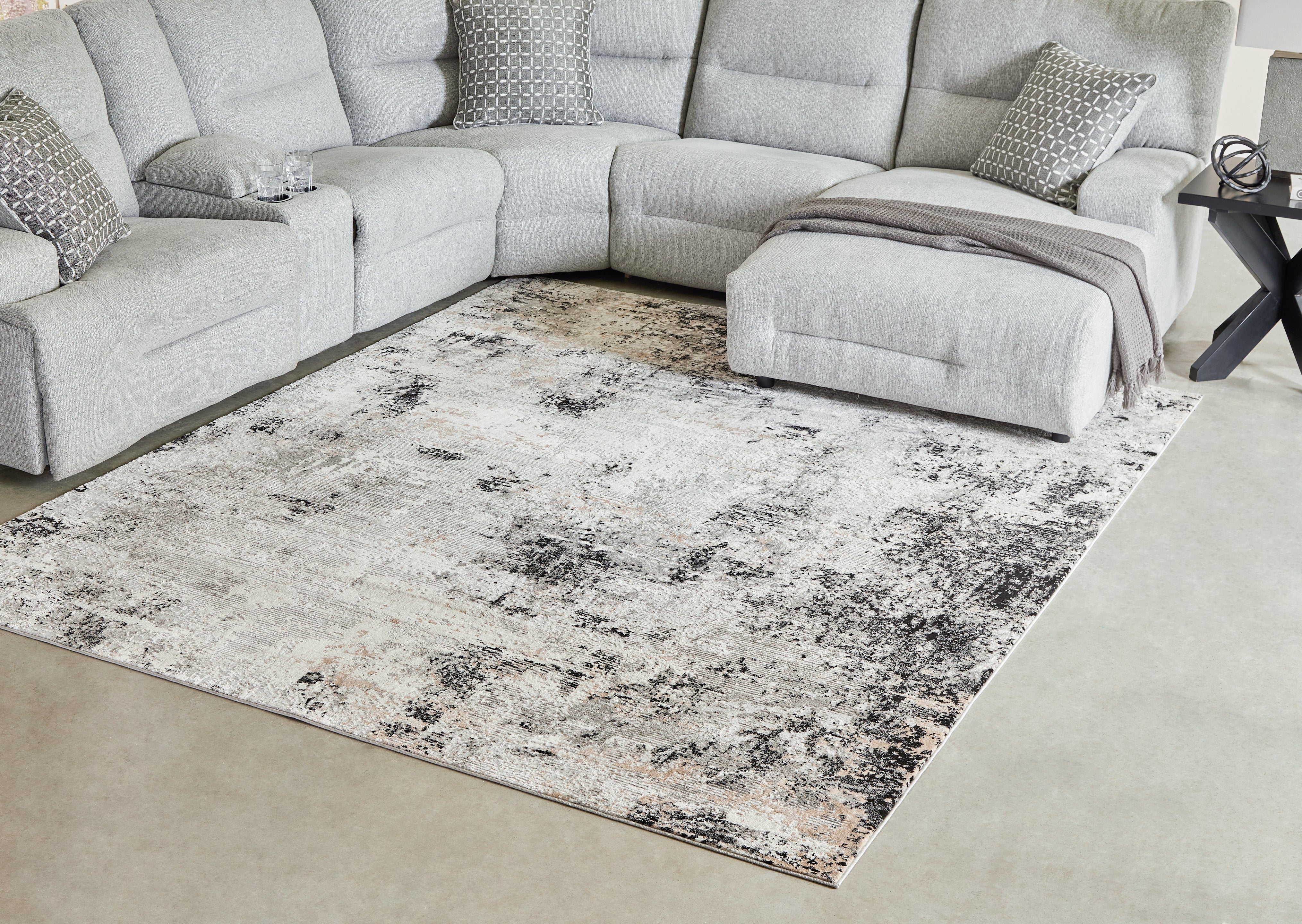 Leasing Furniture - Ashley Furniture - Langwell Rug - 8' x 10' Rug / Black/Gray/White - R406781