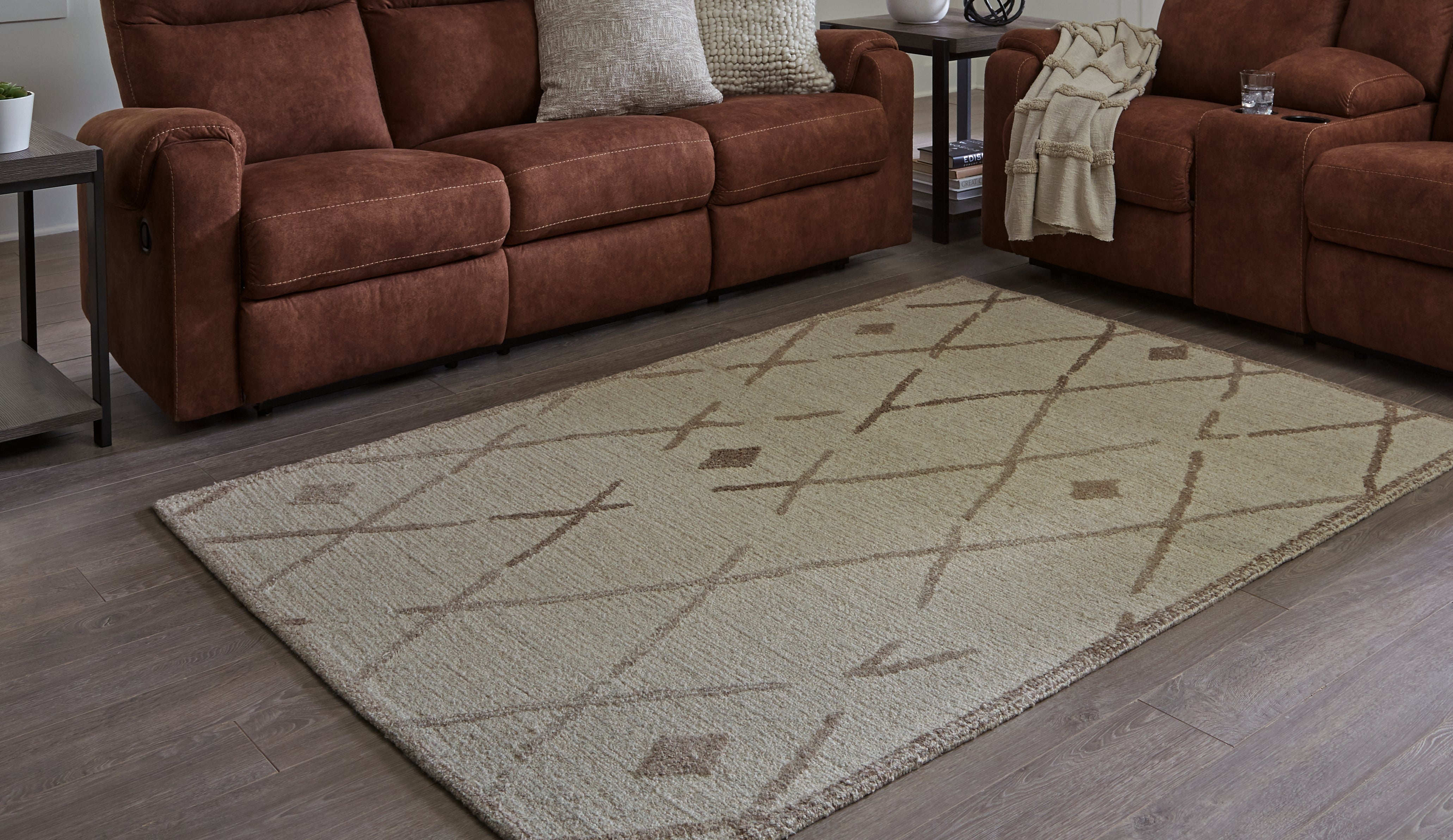 Leasing Furniture - Ashley Furniture - Guyford Rug - 5' x 7' Rug / Beige/Brown - R406872