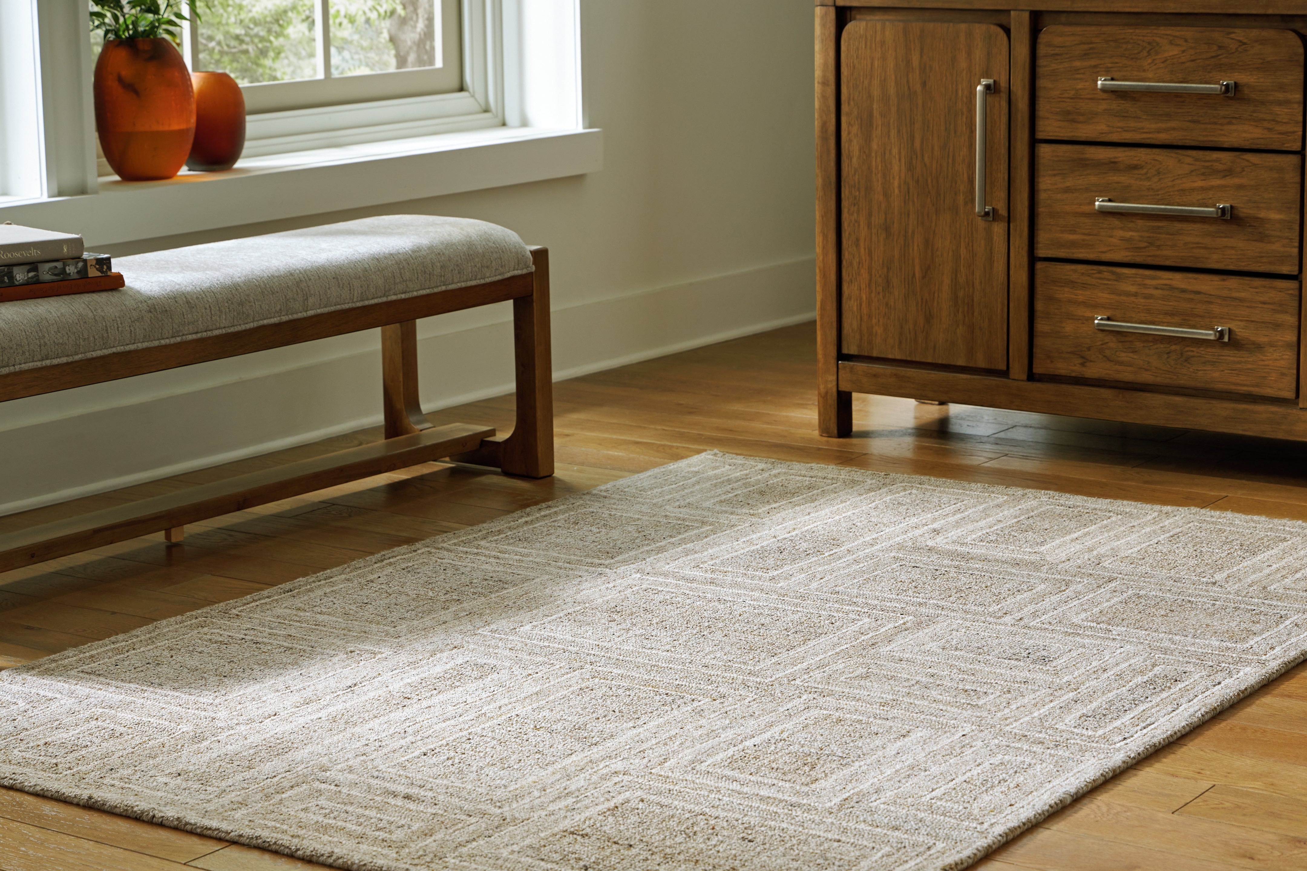 Leasing Furniture - Ashley Furniture - Brickburgh Rug - 5' x 7' Rug / Gray/Ivory/Honey - R406902