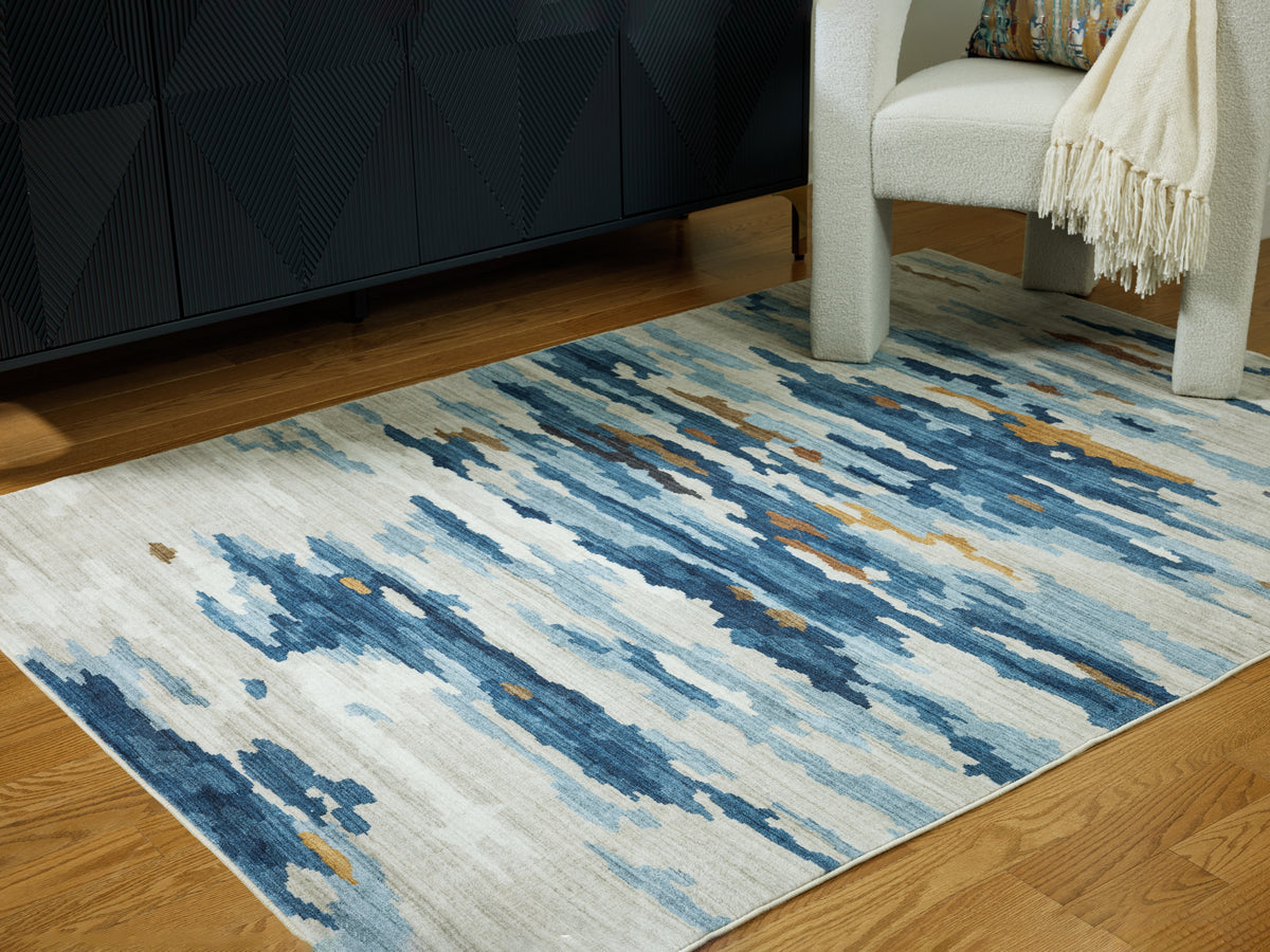 Leasing Furniture - Ashley Furniture - Vinlett Rug - 5' x 7' Washable Rug / Cream/Blue/Brown - R407042