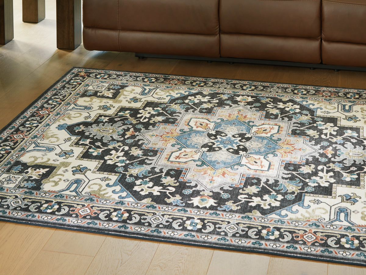Leasing Furniture - Ashley Furniture - Leningston Rug - 8' x 10' Washable Rug / Black/Cream/Blue - R407061