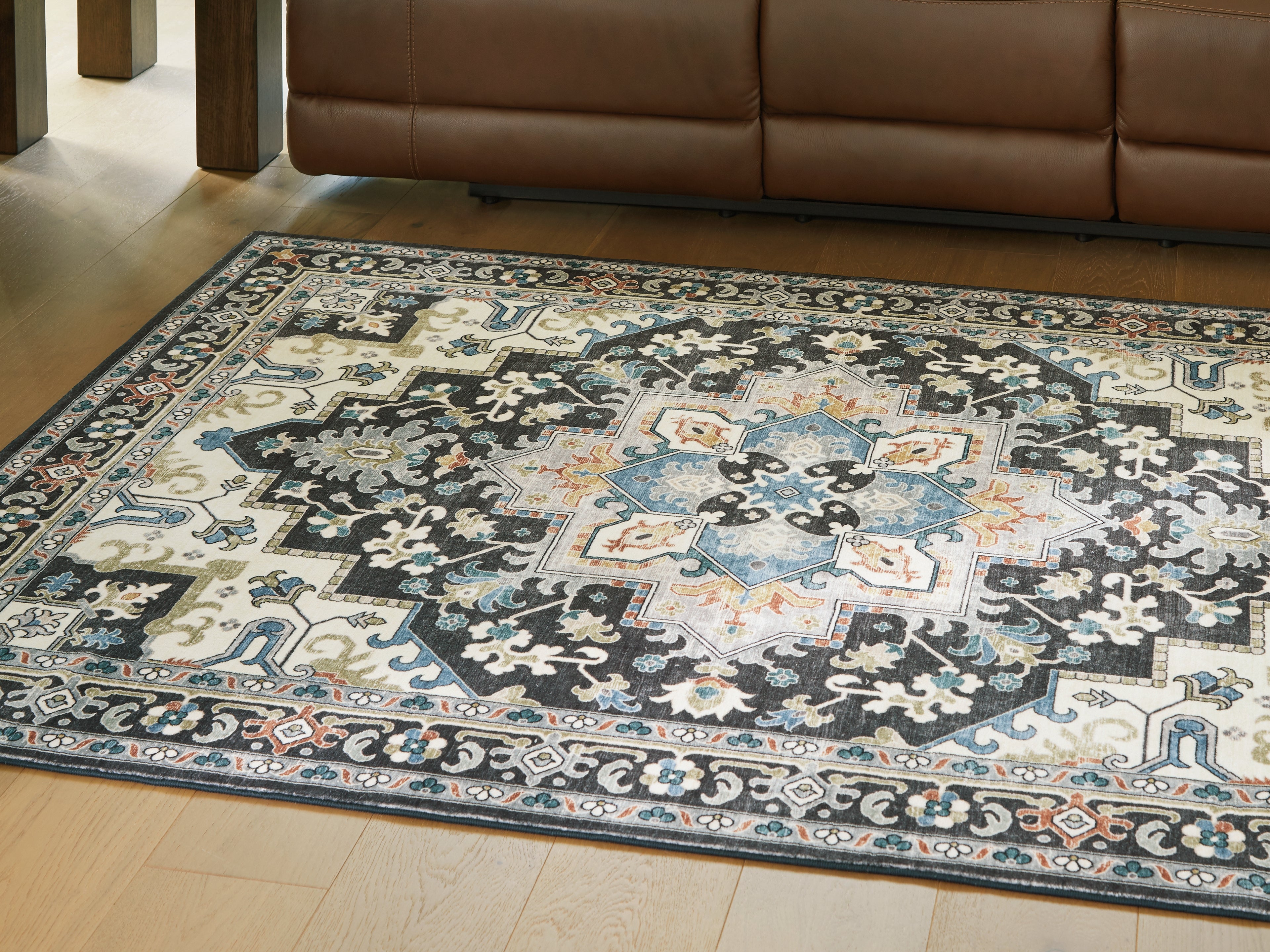 Leasing Furniture - Ashley Furniture - Leningston Rug - 8' x 10' Washable Rug / Black/Cream/Blue - R407061