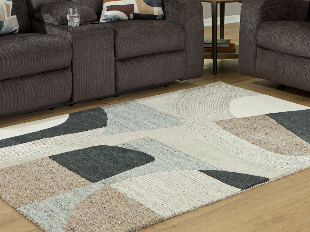 Leasing Furniture - Ashley Furniture - Edrickhill Rug - 5' x 7' Rug / Grayish Teal/Taupe/Cream - R407122