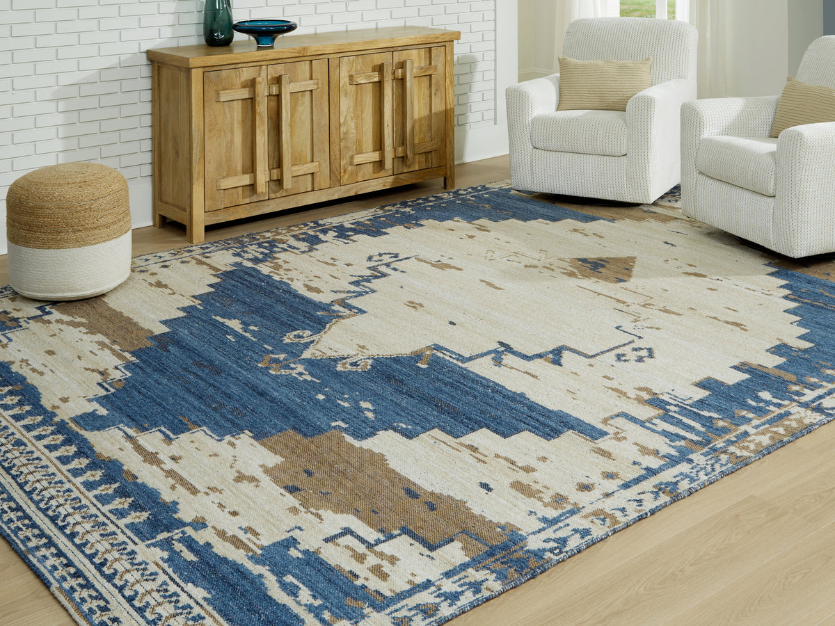 Leasing Furniture - Ashley Furniture - Varnler Rug - 5' x 7' Rug / Blue/Brown/Tan - R407132