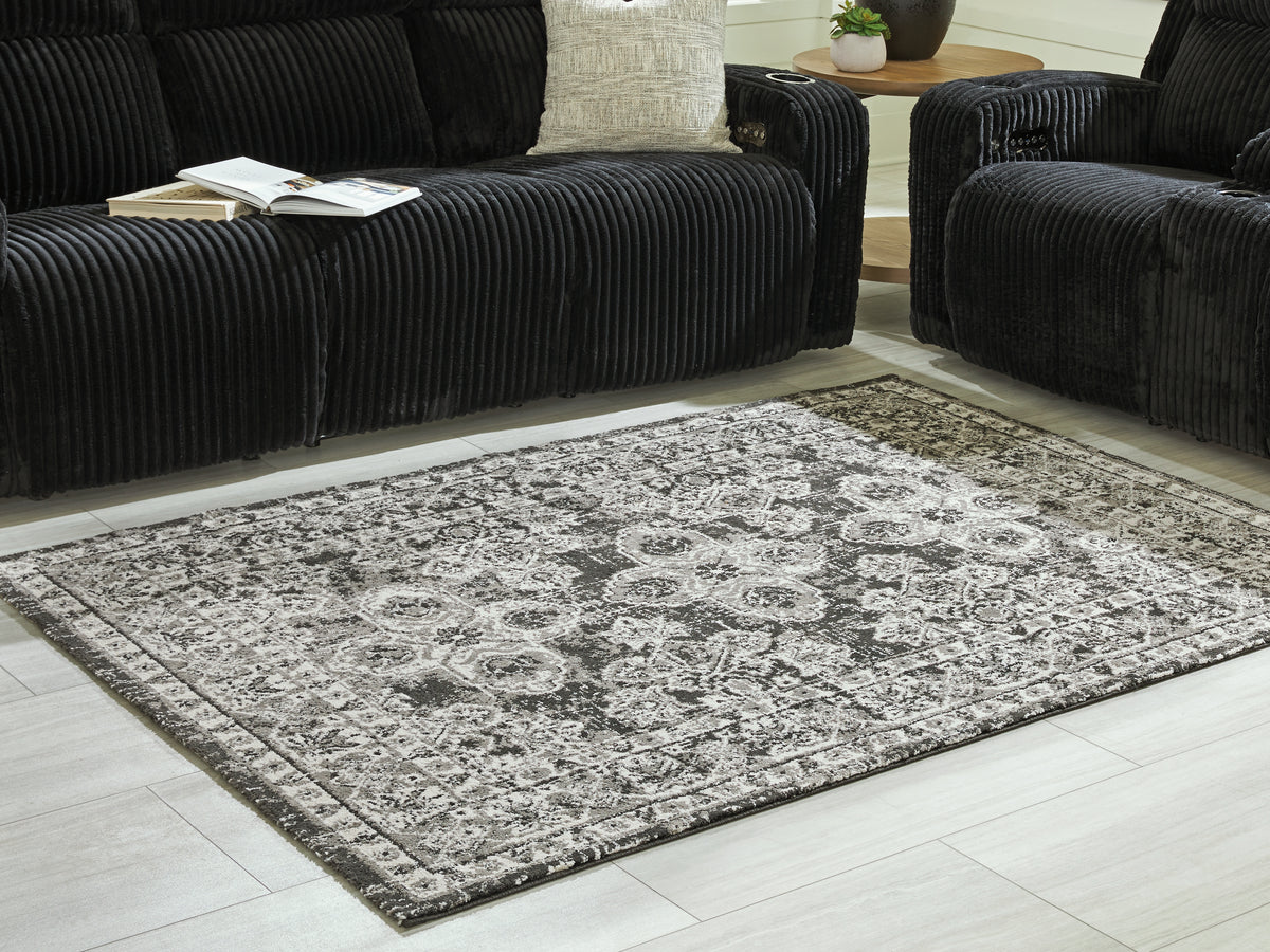 Leasing Furniture - Ashley Furniture - Glennisman Rug - Medium Rug / Black/Gray/Ivory - R407272