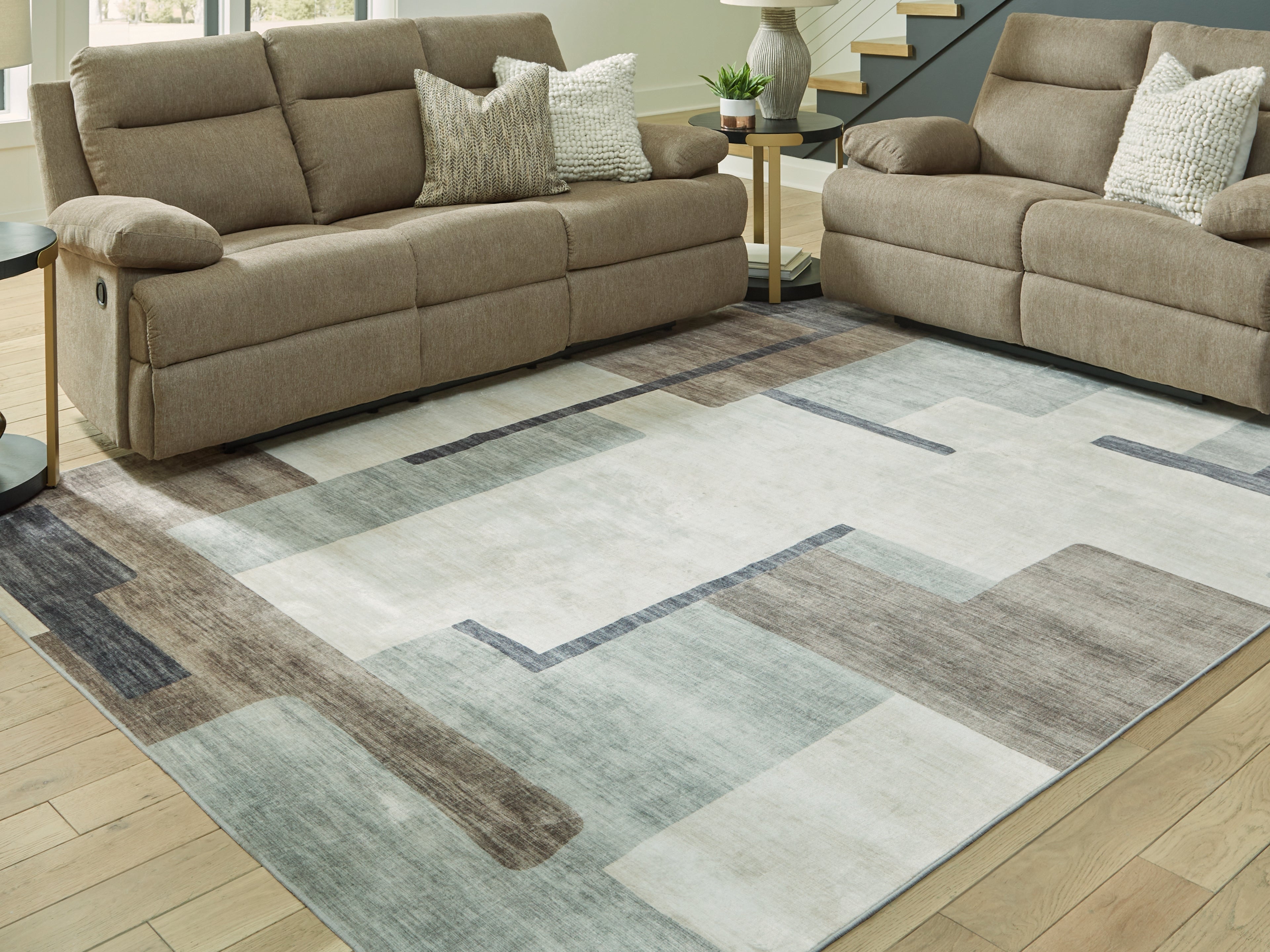 Leasing Furniture - Ashley Furniture - Larkport Rug - Washable 8' x 10' Area Rug / Cream/Brown/Gray - R407411