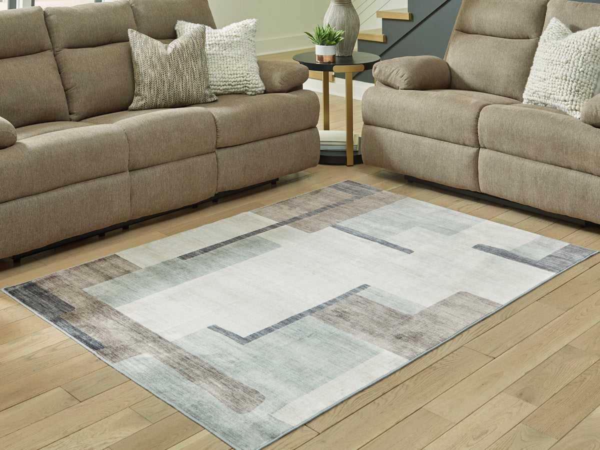 Leasing Furniture - Ashley Furniture - Larkport Rug - Washable 5' x 7' Area Rug / Cream/Brown/Gray - R407412