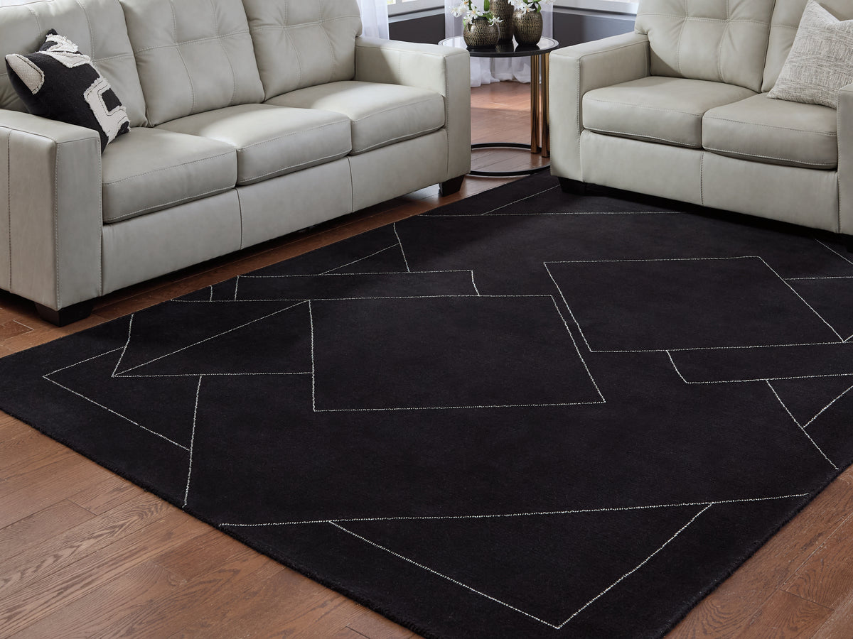 Leasing Furniture - Ashley Furniture - Marav Rug - 5' x 7' Area Rug / Black/White - R407532