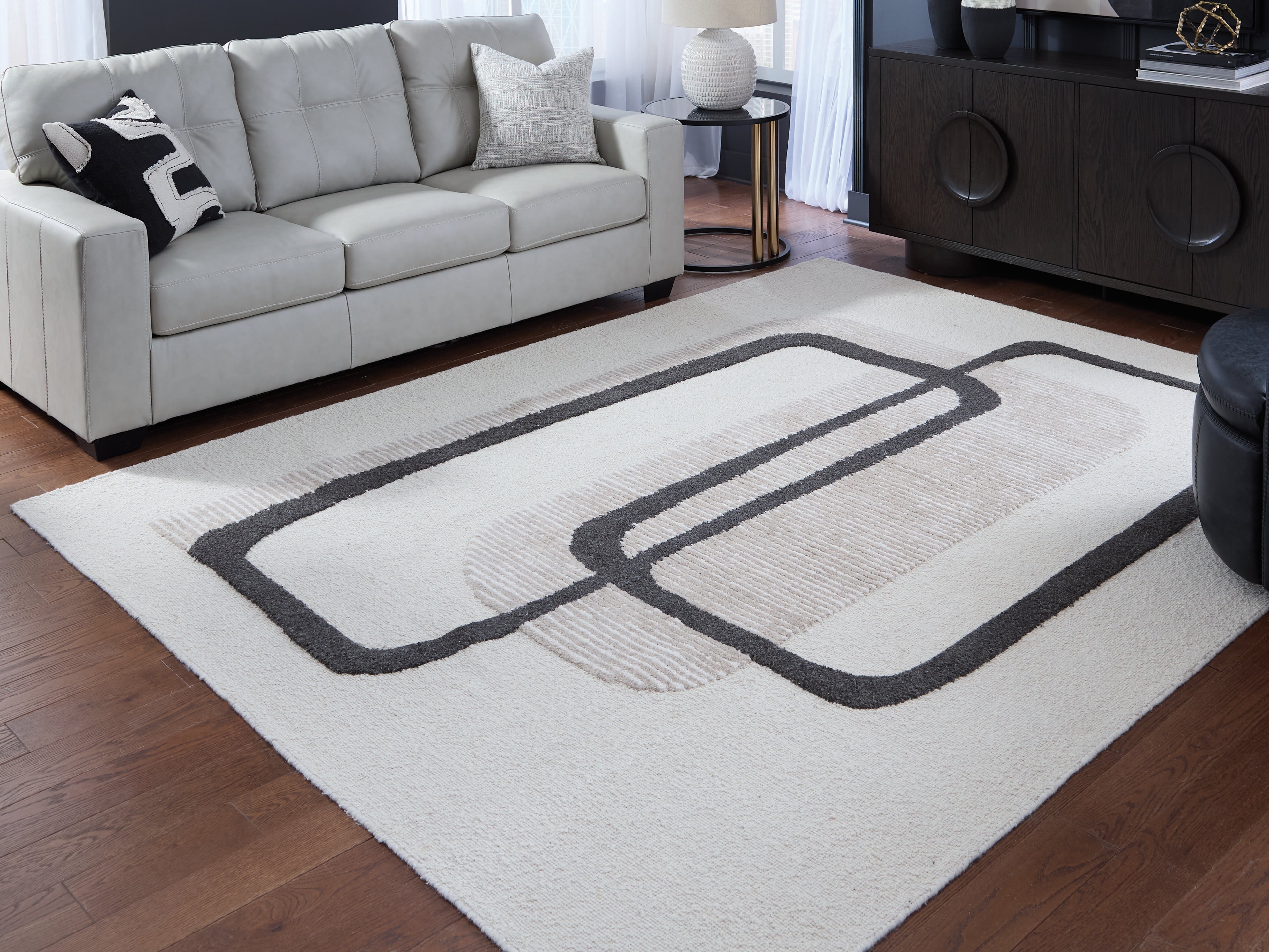 Leasing Furniture - Ashley Furniture - Davismour Rug - 7'8" x 10' Area Rug / Ivory/Taupe/Charcoal - R407561