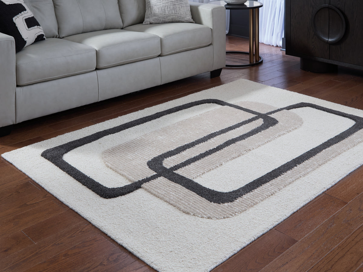 Leasing Furniture - Ashley Furniture - Davismour Rug - 5' x 7' Area Rug / Ivory/Taupe/Charcoal - R407562