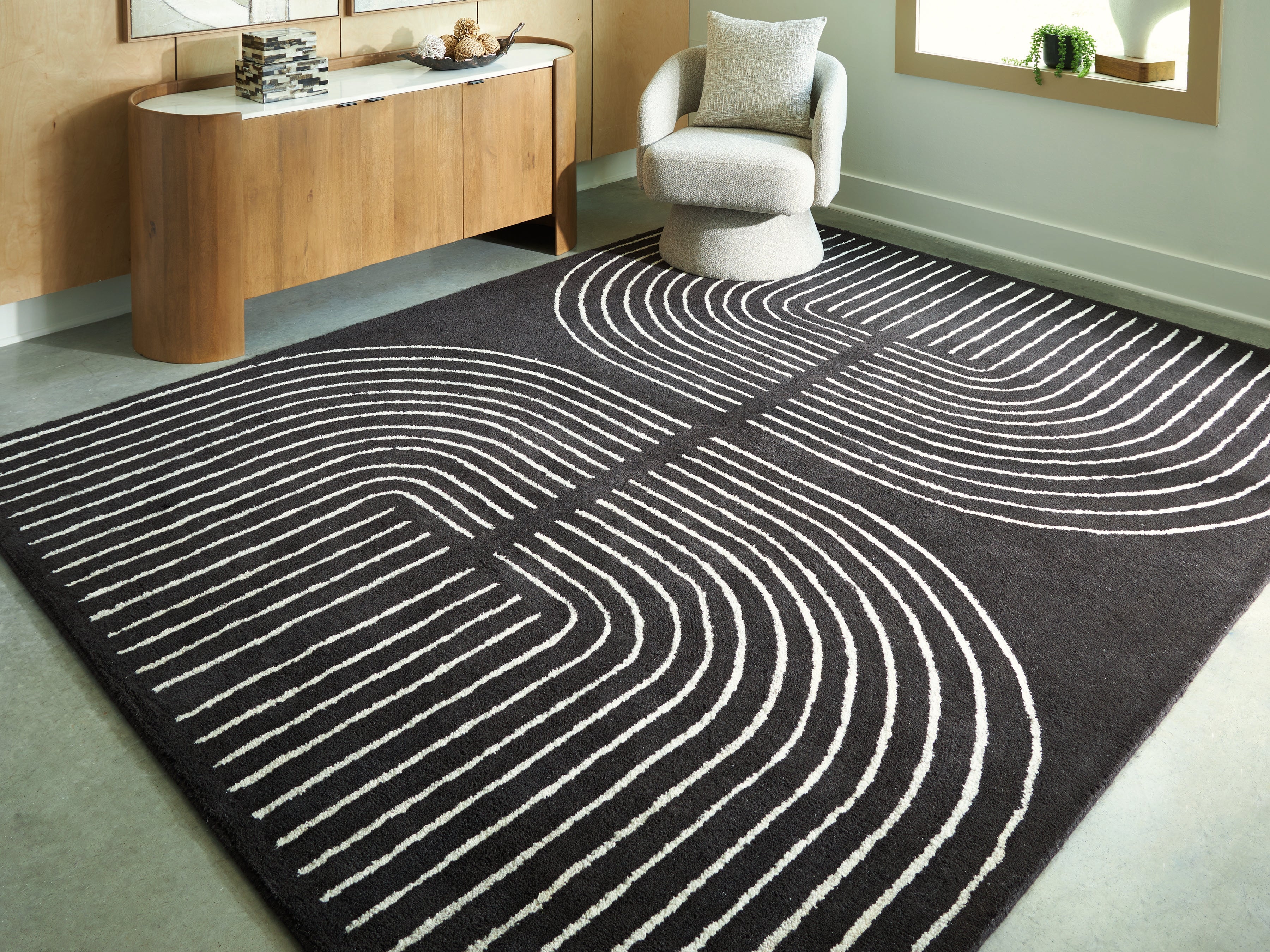 Leasing Furniture - Ashley Furniture - Eldonmore Rug - 7'8" x 10' Area Rug / Black/Ivory - R407571