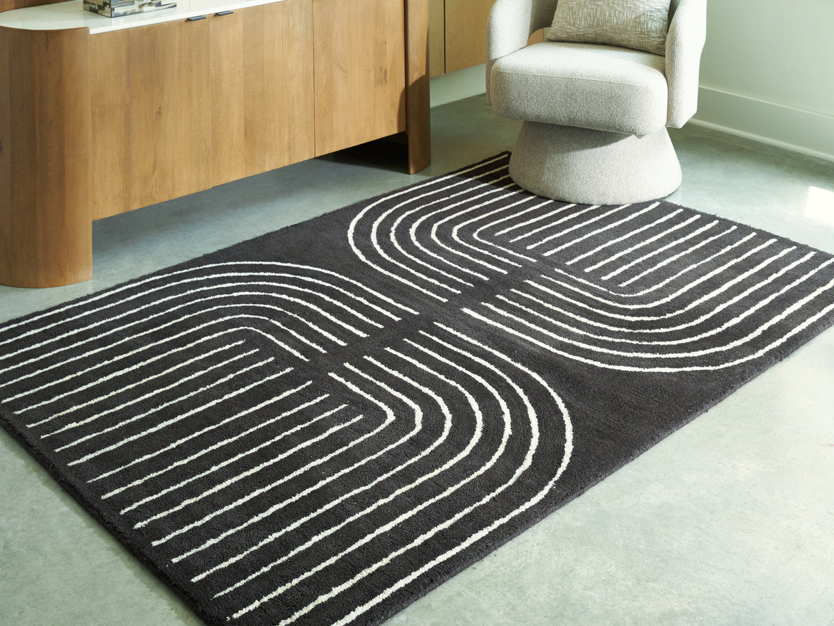 Leasing Furniture - Ashley Furniture - Eldonmore Rug - 5' x 7' Area Rug / Black/Ivory - R407572