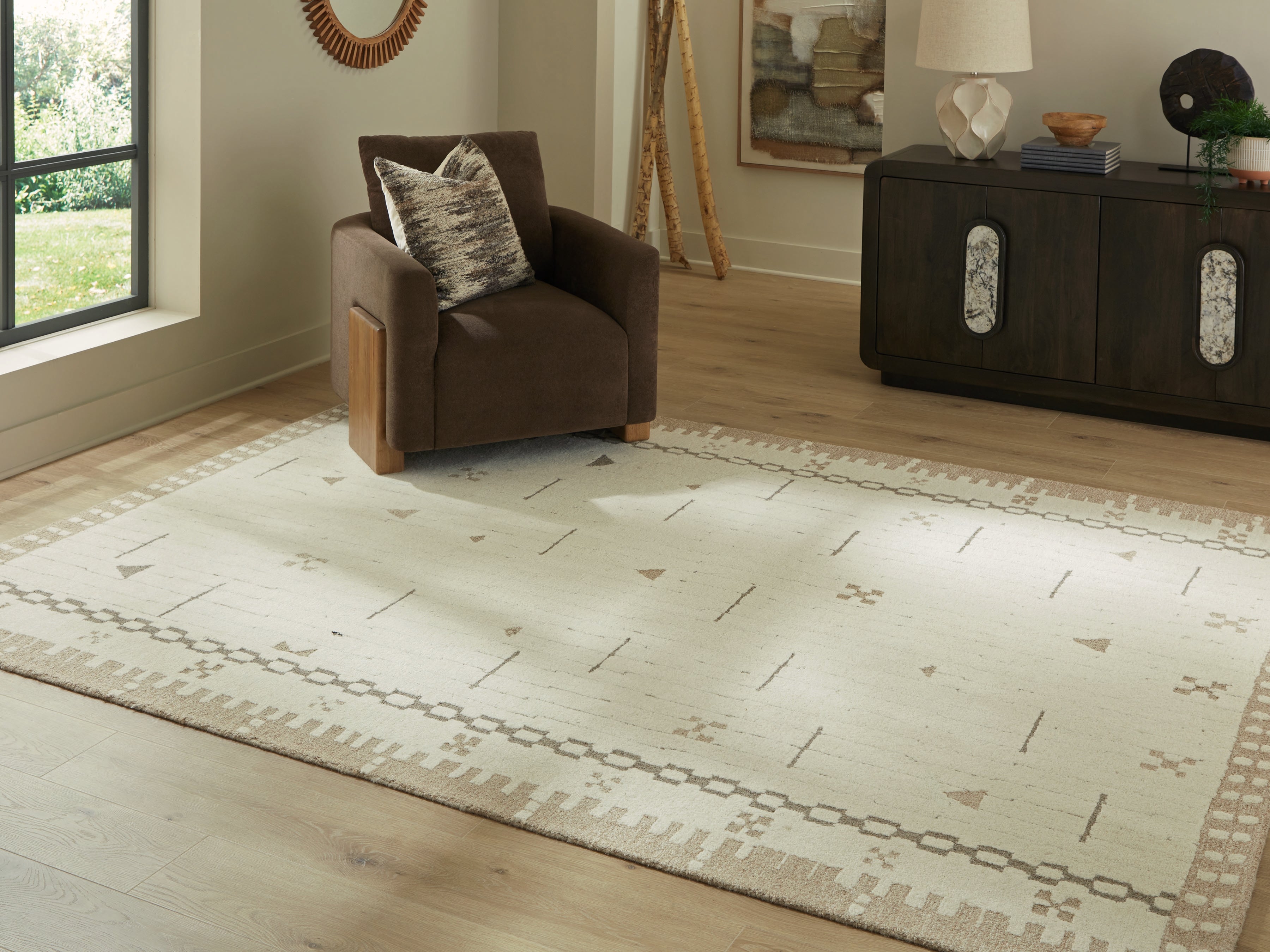 Leasing Furniture - Ashley Furniture - Dot Rug - 7'8" x 10' Area Rug / Cream/Brown/Taupe - R407651