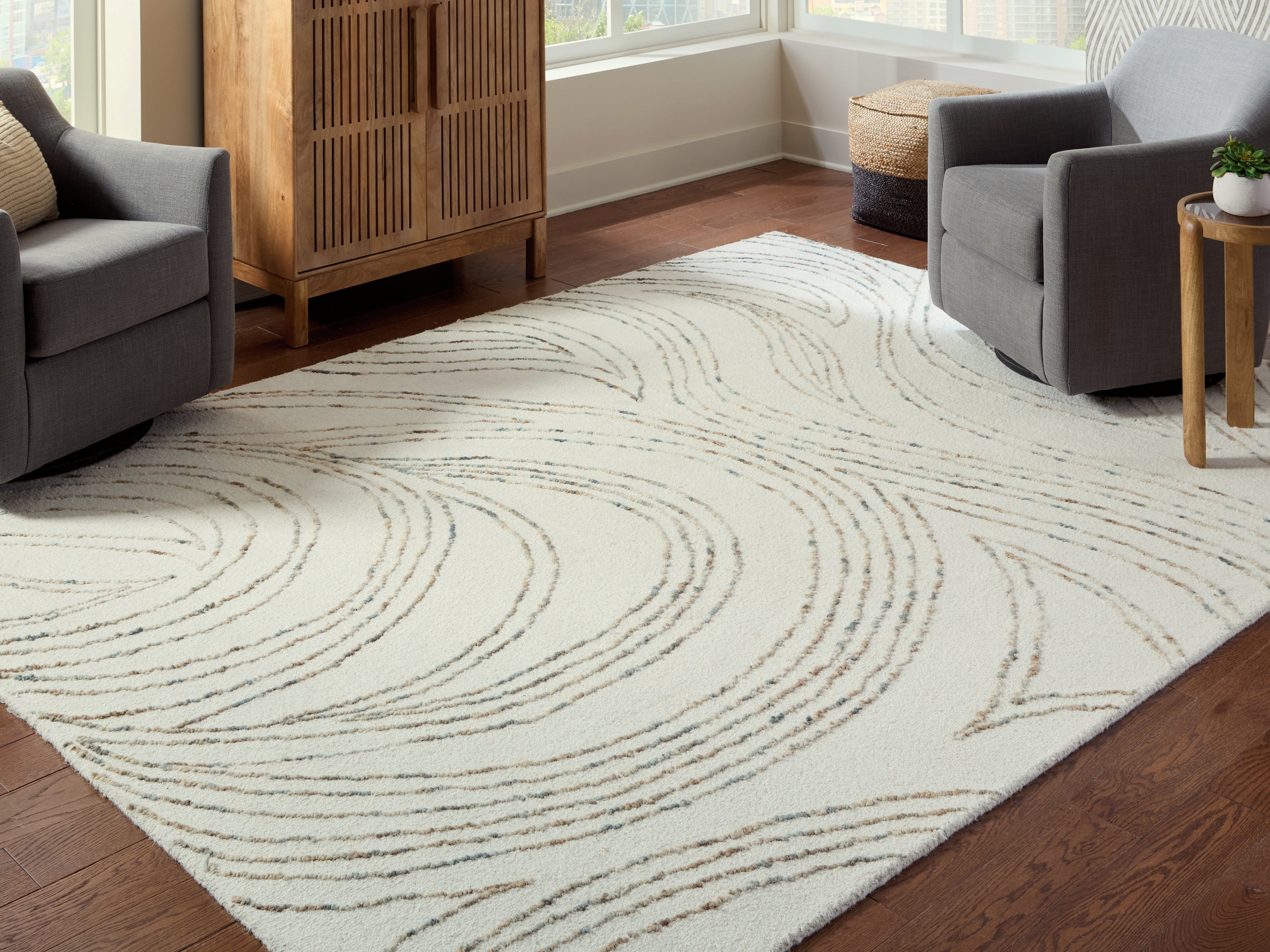 Leasing Furniture - Ashley Furniture - Deenbury Rug - 7'8" x 10' Area Rug / Ivory/Green/Brown - R407861