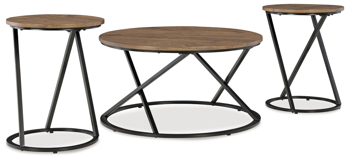Leasing Furniture - Ashley Furniture - Cassbryn Table (Set of 3) - Occasional Table Set (3/CN) / Brown/Black - T152-13